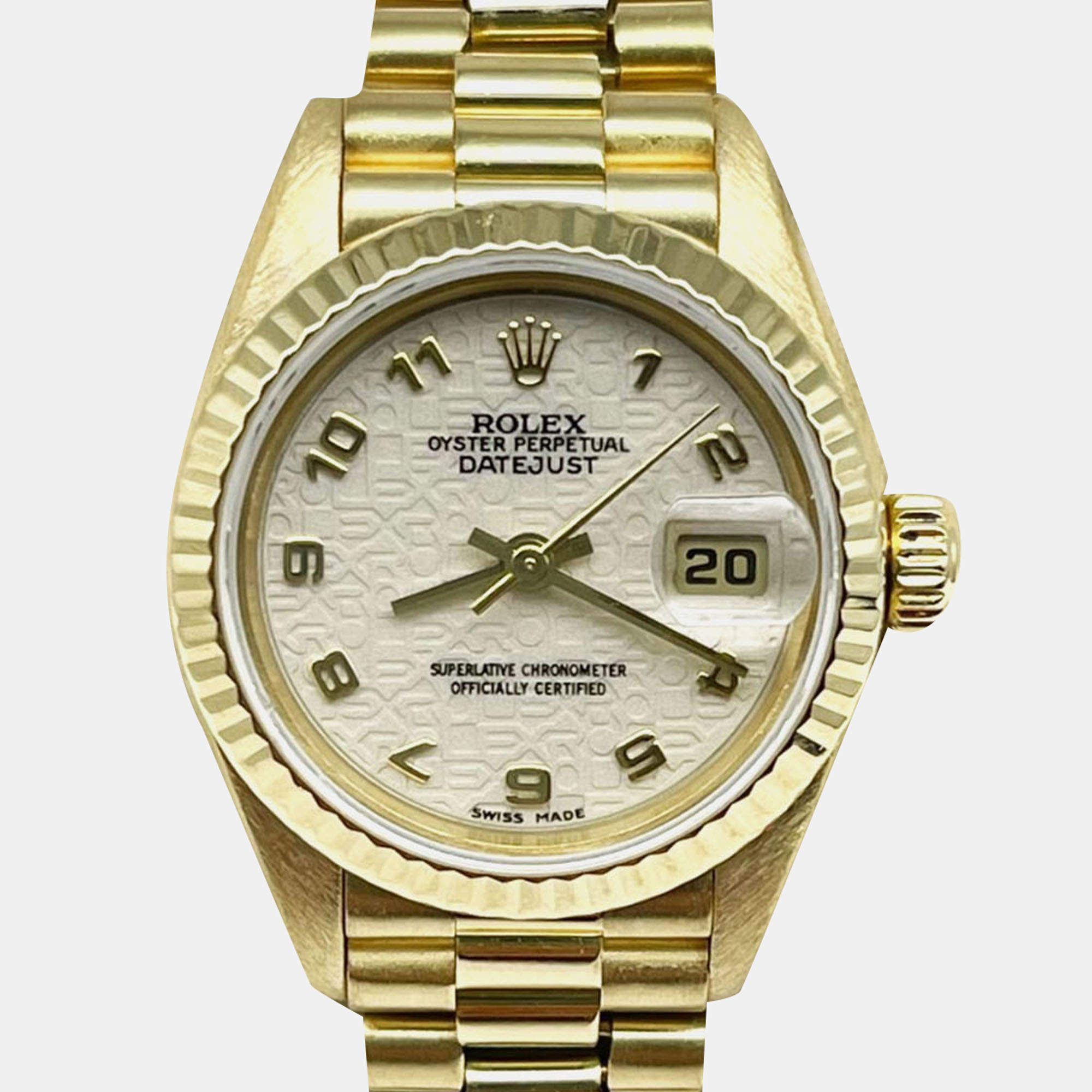 Pre Owned Rolex Datejust 79178 Automatic Cream 18k Yellow Gold Women's Wristwatch 26 mm