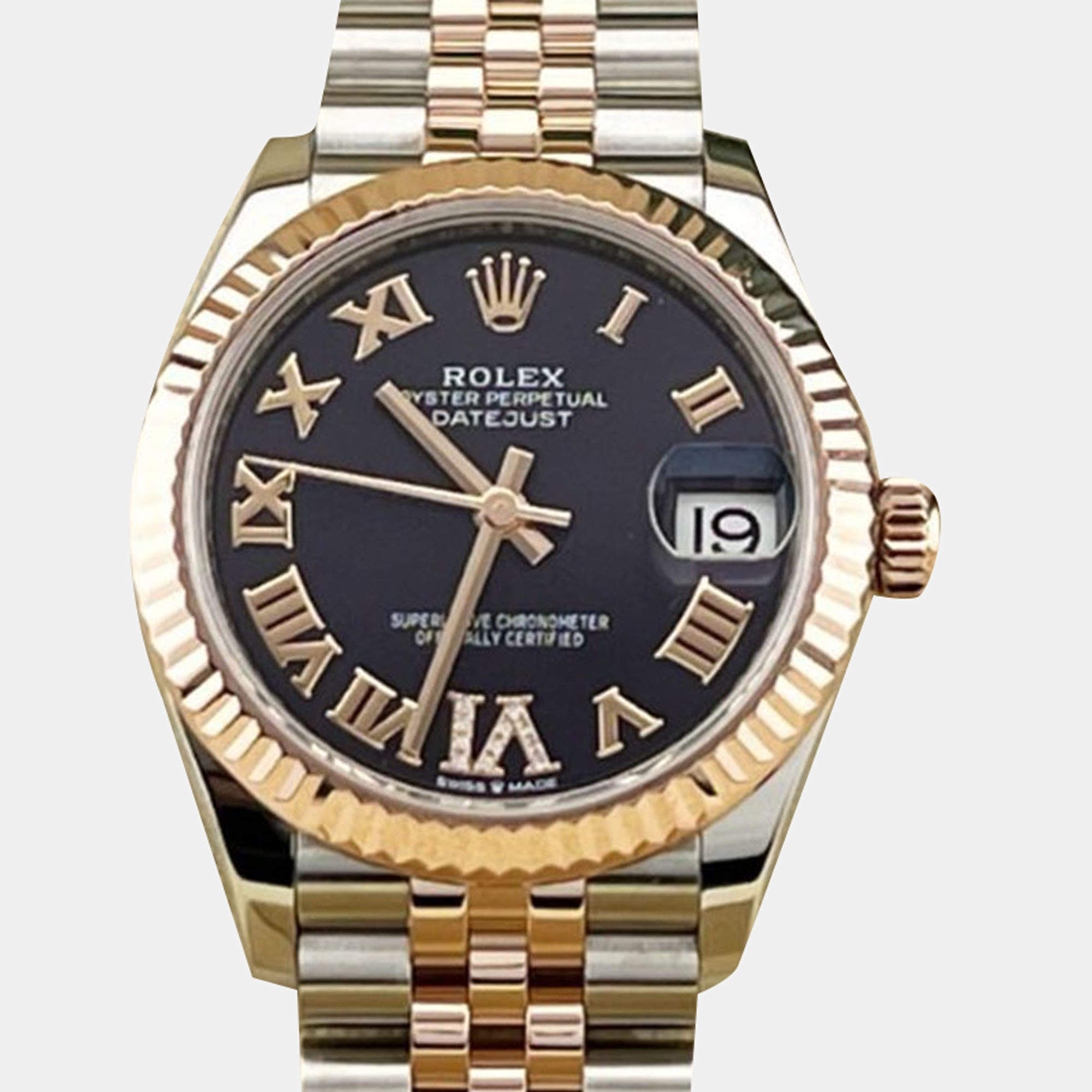 Pre Owned Rolex Datejust 278271 Automatic Purple diamonds 18k Rose Gold Stainless Steel Women's Wristwatch 31 mm