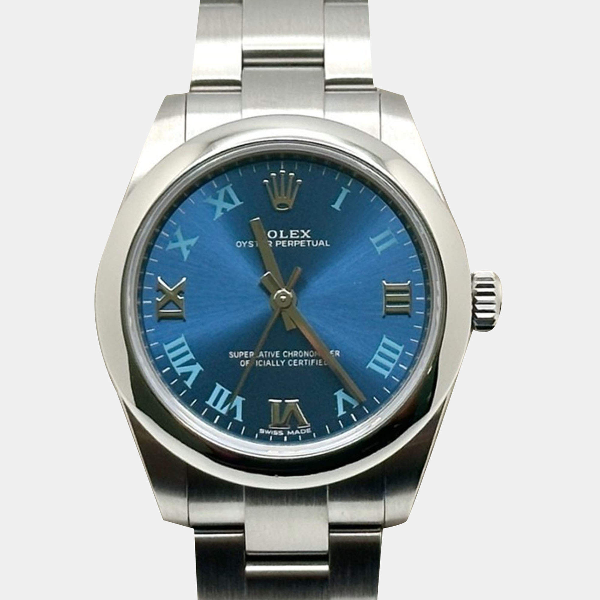 Pre Owned Rolex Oyster Perpetual 177200 Automatic Blue Stainless Steel Women's Wristwatch 31 mm
