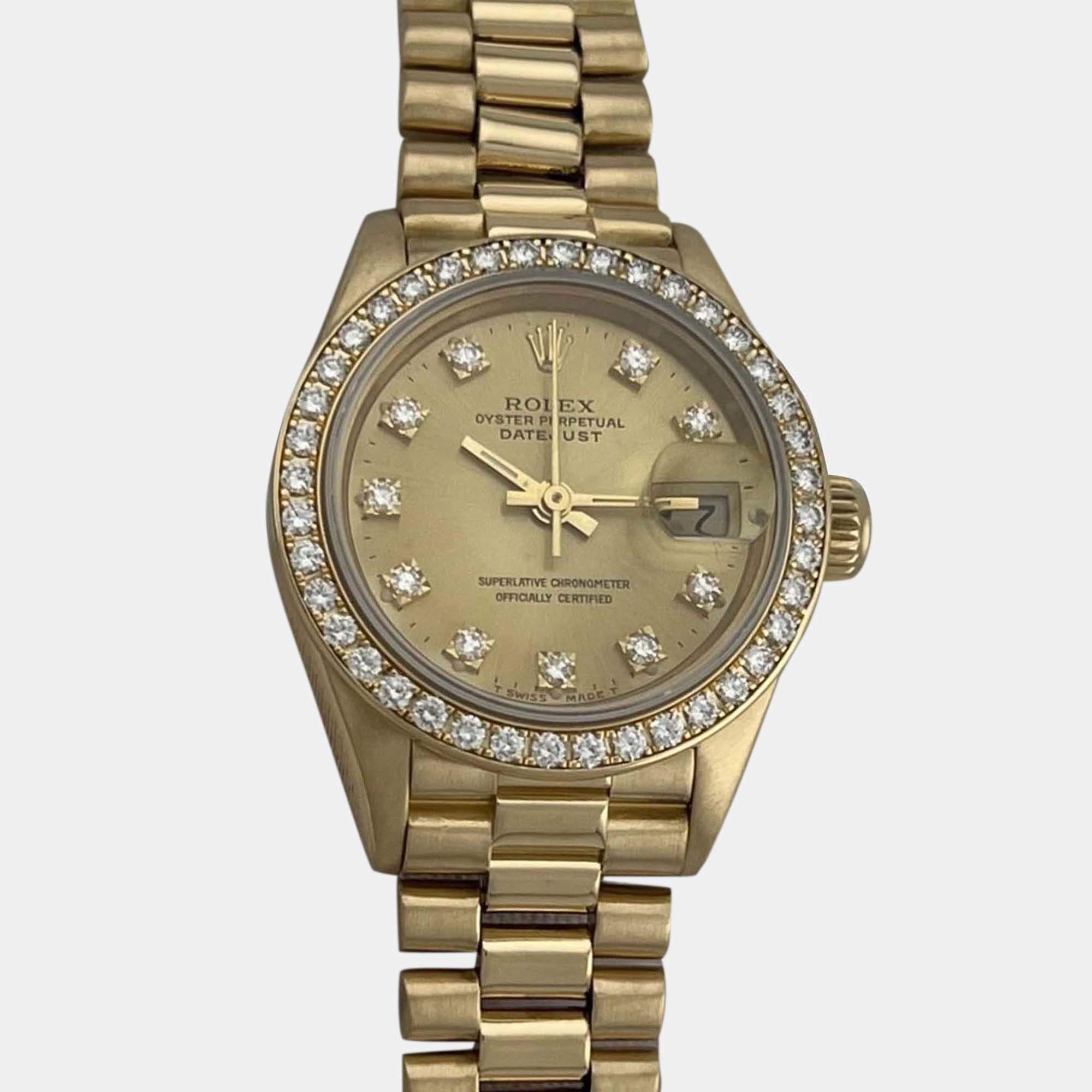 Pre Owned Rolex Datejust 69138 Automatic Gold diamonds 18k Yellow Gold Women's Wristwatch 26 mm