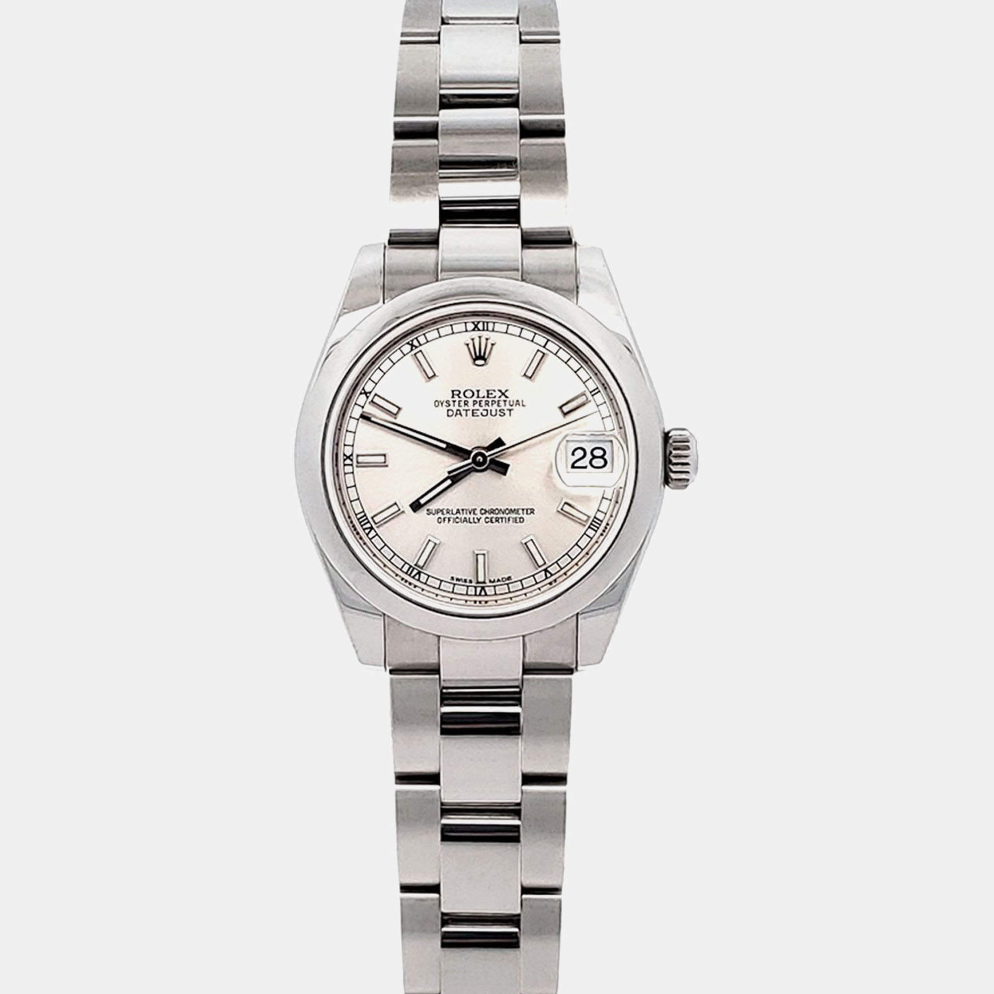 Pre Owned Rolex Datejust 178240 Automatic Silver Index Dial Stainless Steel Women's Wristwatch 31 mm