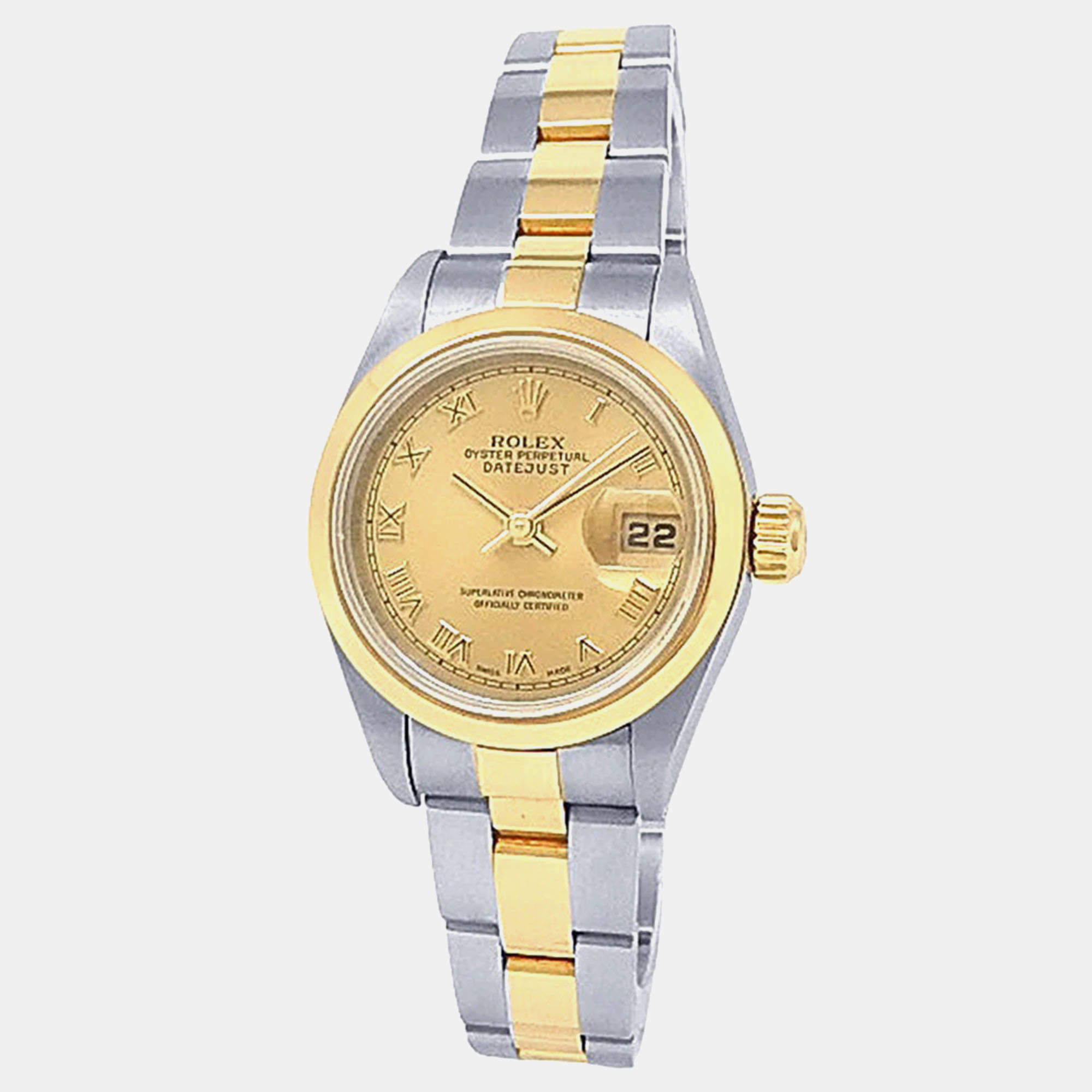 Pre Owned Rolex Datejust 79163 Automatic Champagne Dial Stainless Steel 18k Yellow Gold Women's Wristwatch 26mm
