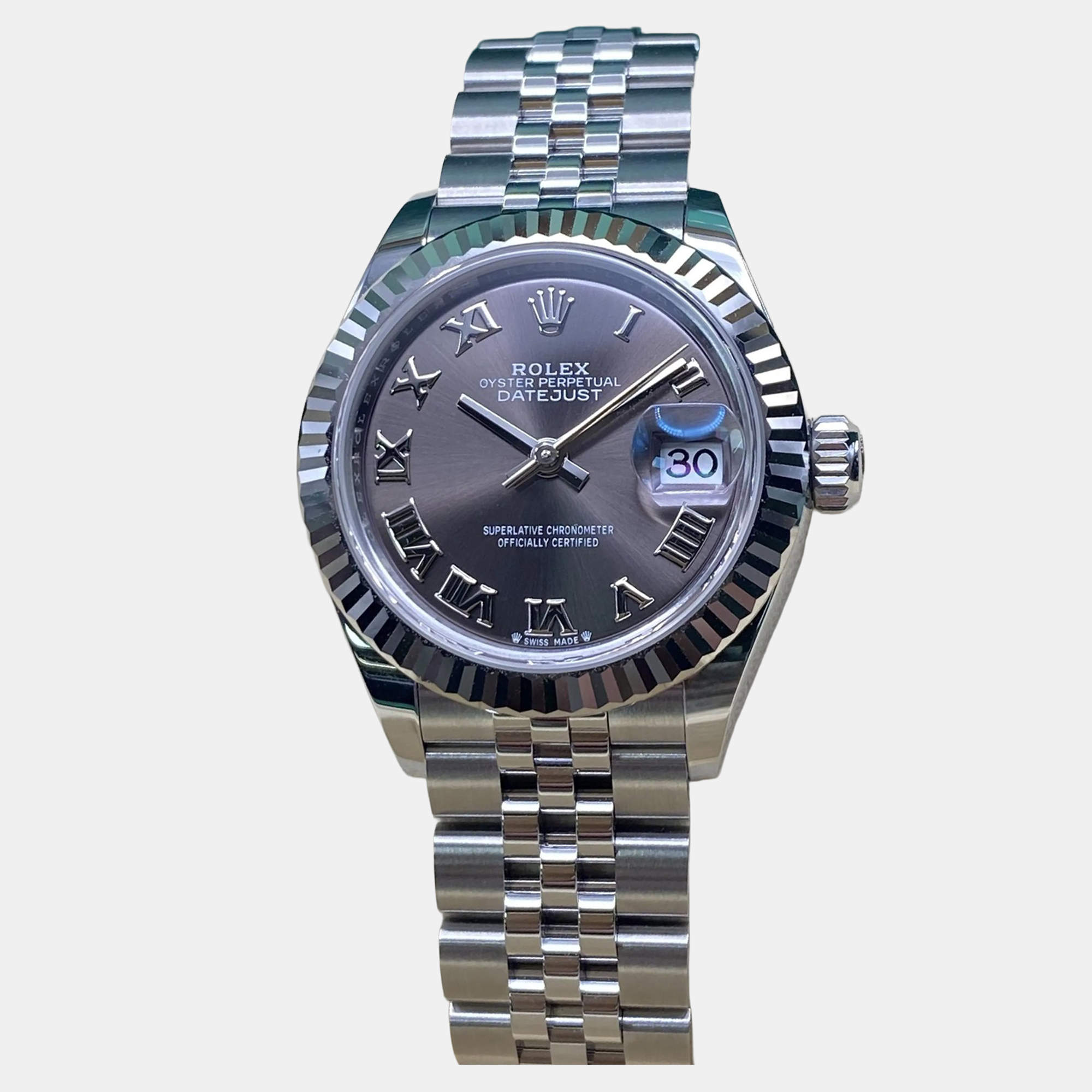 Pre Owned Rolex Datejust 279174 Automatic Dark Grey Roman Dial Stainless Steel Women's Wristwatch 28mm