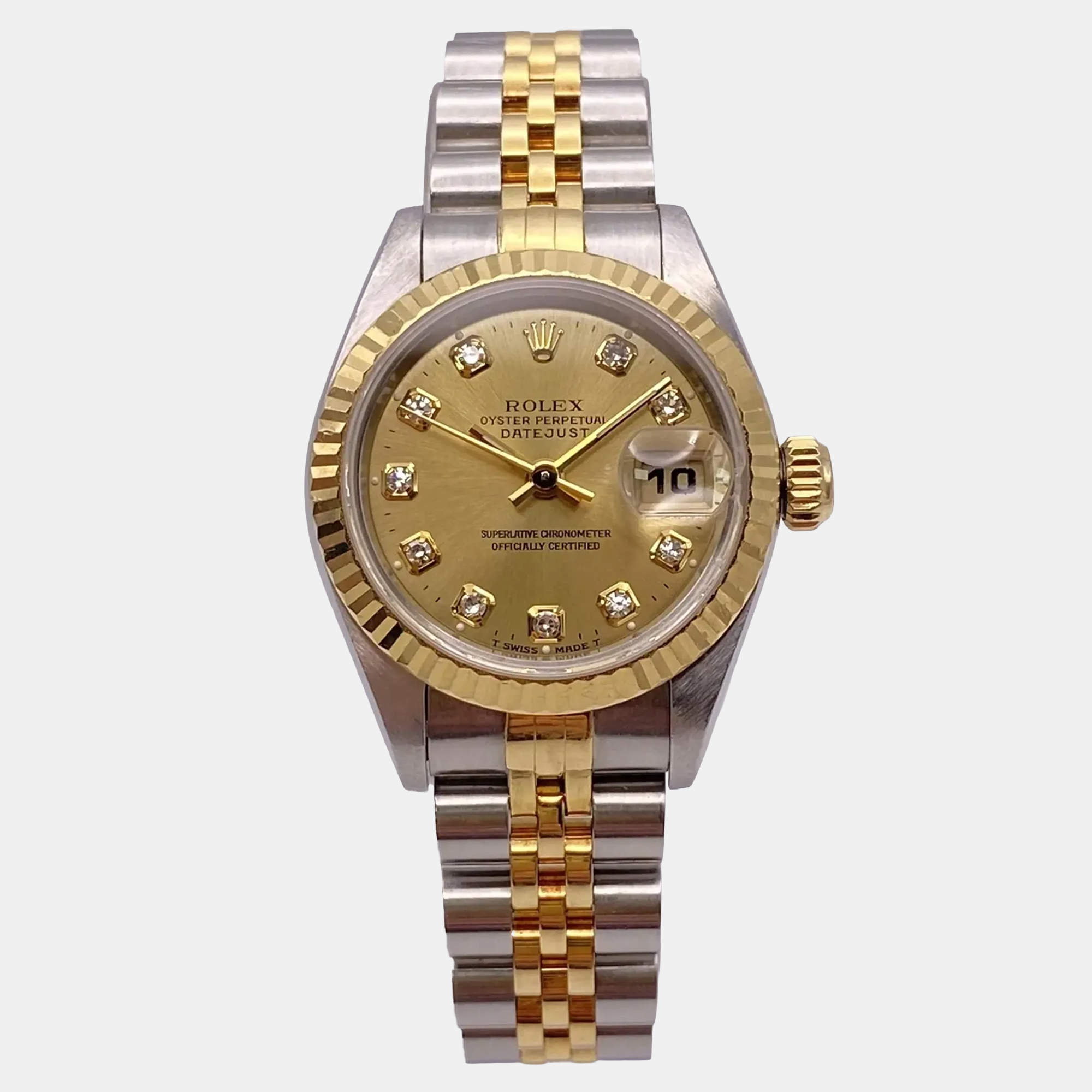 Pre Owned Rolex Datejust 69173 Automatic Diamond Dial Stainless Steel 18k Yellow Gold Women's Wristwatch 26mm