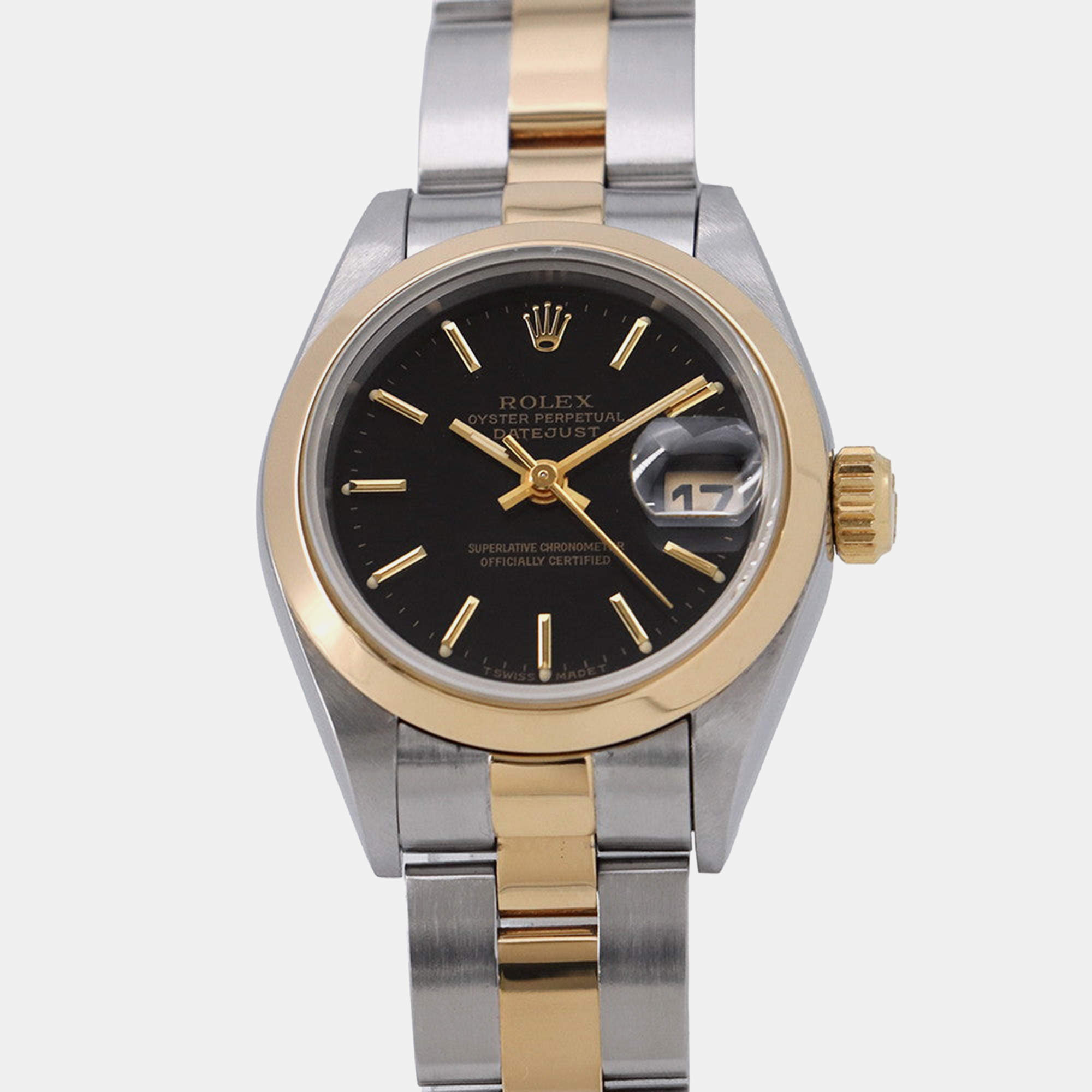 Pre Owned Rolex Datejust 69163 Automatic Black 18K Yellow Gold Stainless Steel Women's Wristwatch 26 mm