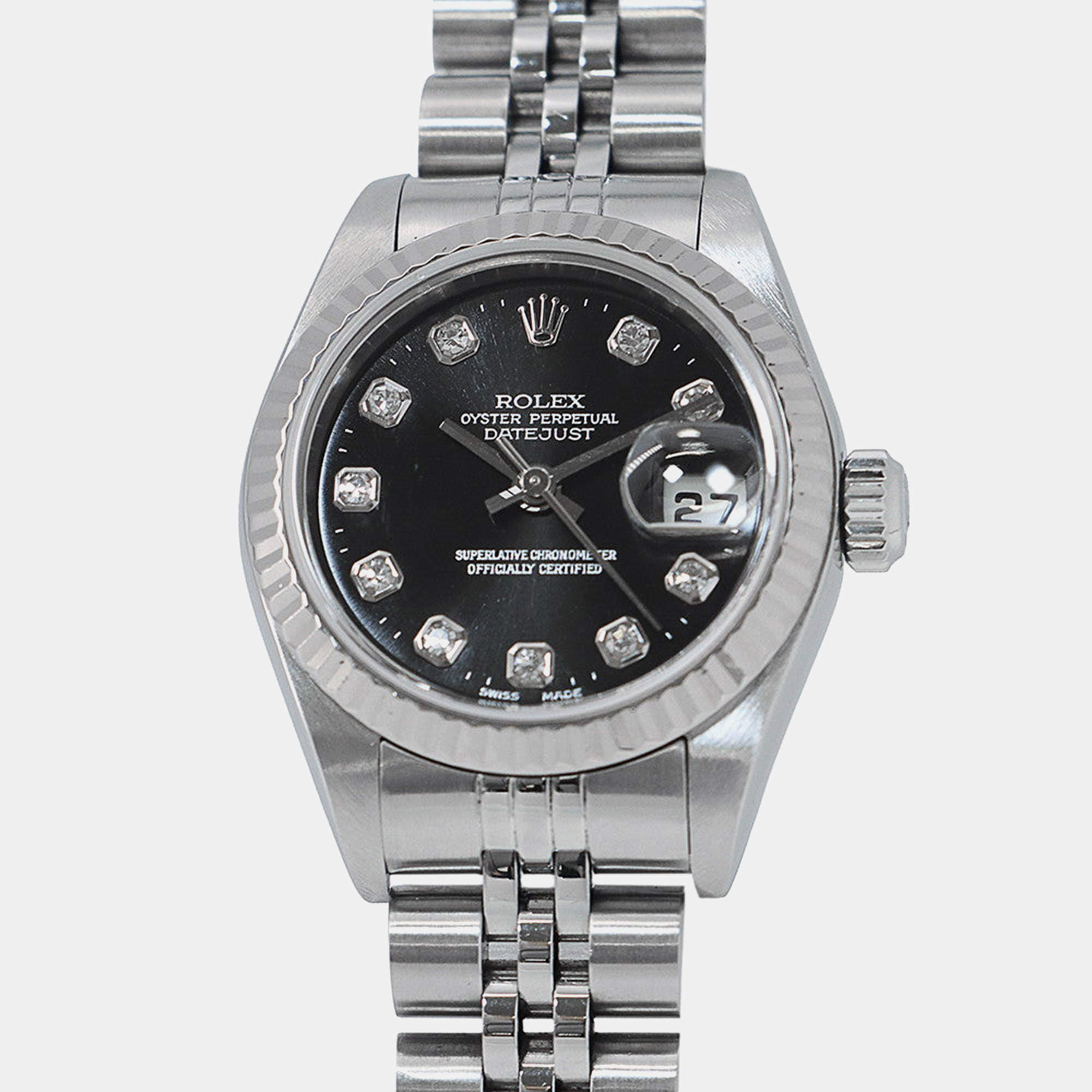 مملوكة مسبقًا Rolex Datejust 79174 Automatic Black 18k White Gold Stainless Steel Women's Wristwatch 26 mm
