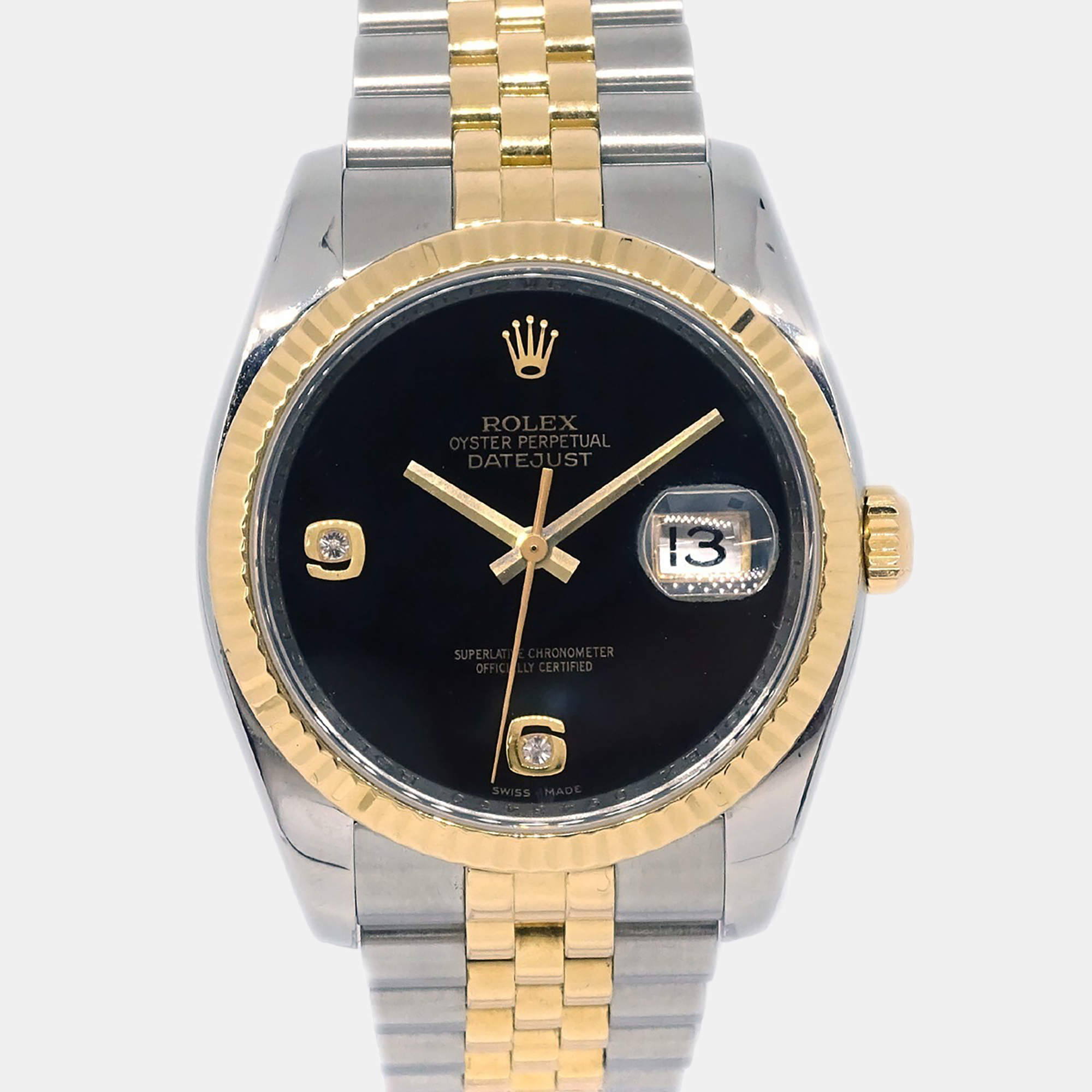 Pre Owned Rolex Datejust 116233 Automatic Silver 18k Yellow Gold Stainless Steel Women's Wristwatch 36 mm