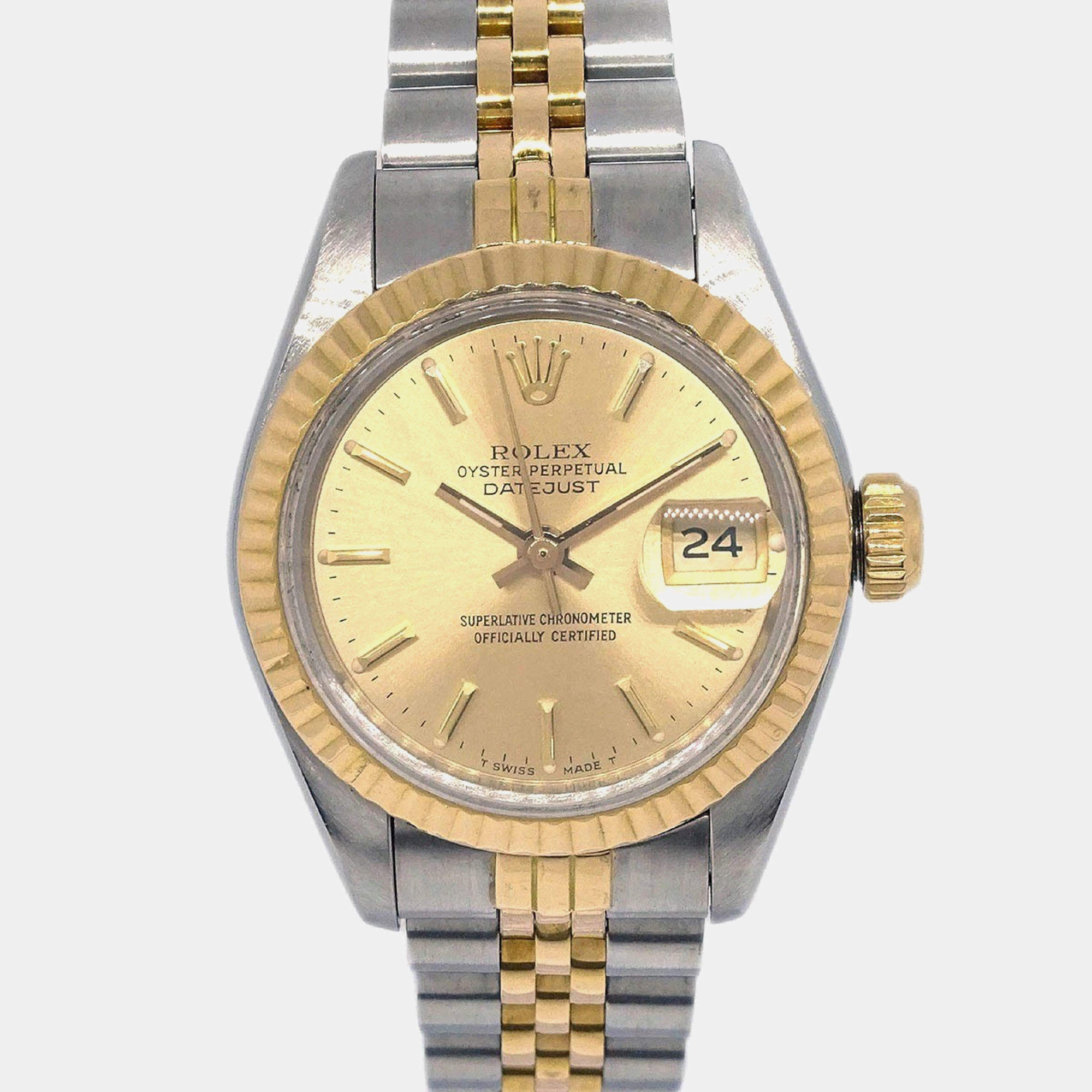 Pre Owned ساعة يد نسائية رولكس أوتوماتيك دايتجست 69173 ستانلس ستيل وذهب أصفر عيار 18 26 مم