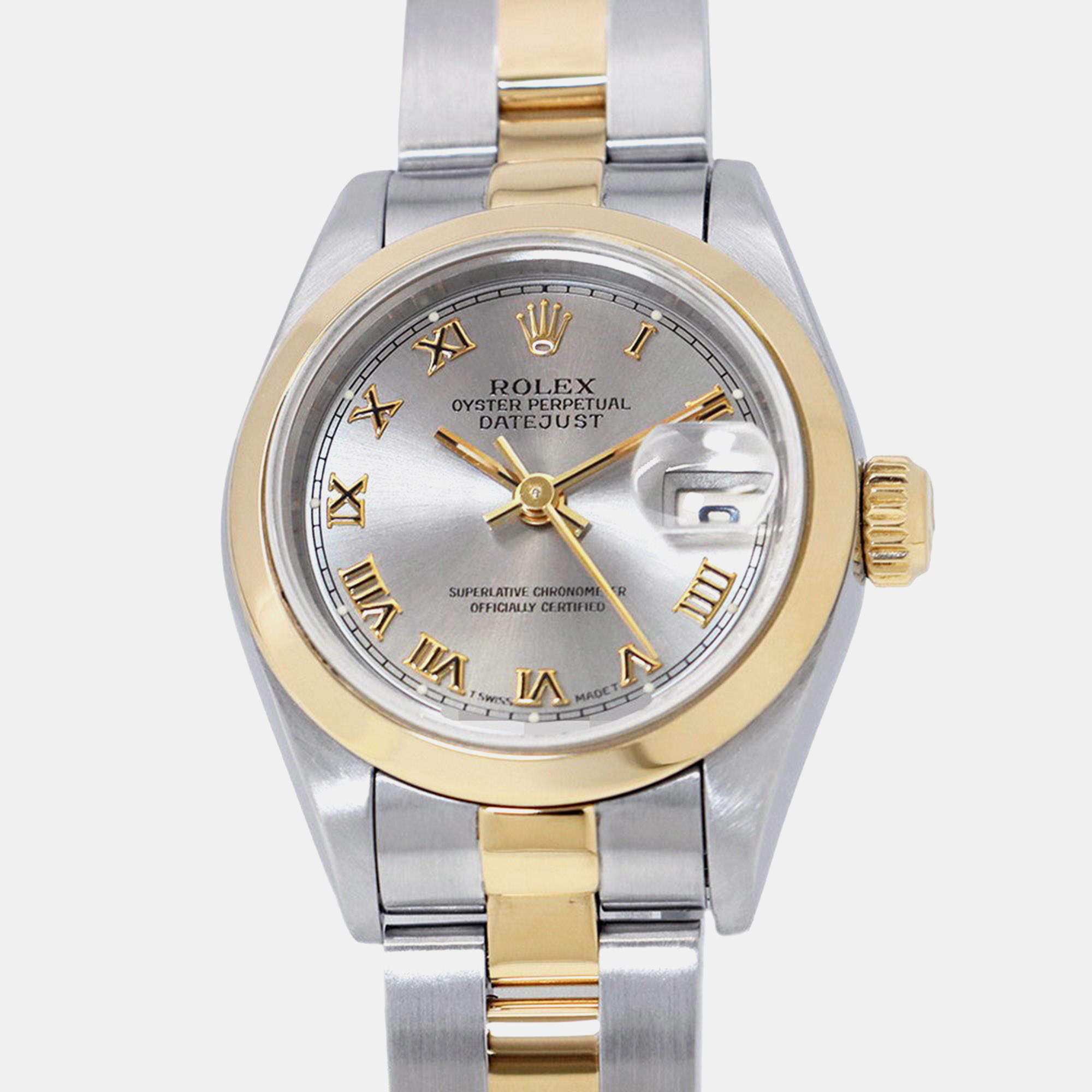 مملوكة مسبقًا Rolex Datejust 69163 Automatic Grey 18k Yellow Gold Stainless Steel Women's Wristwatch 26 mm