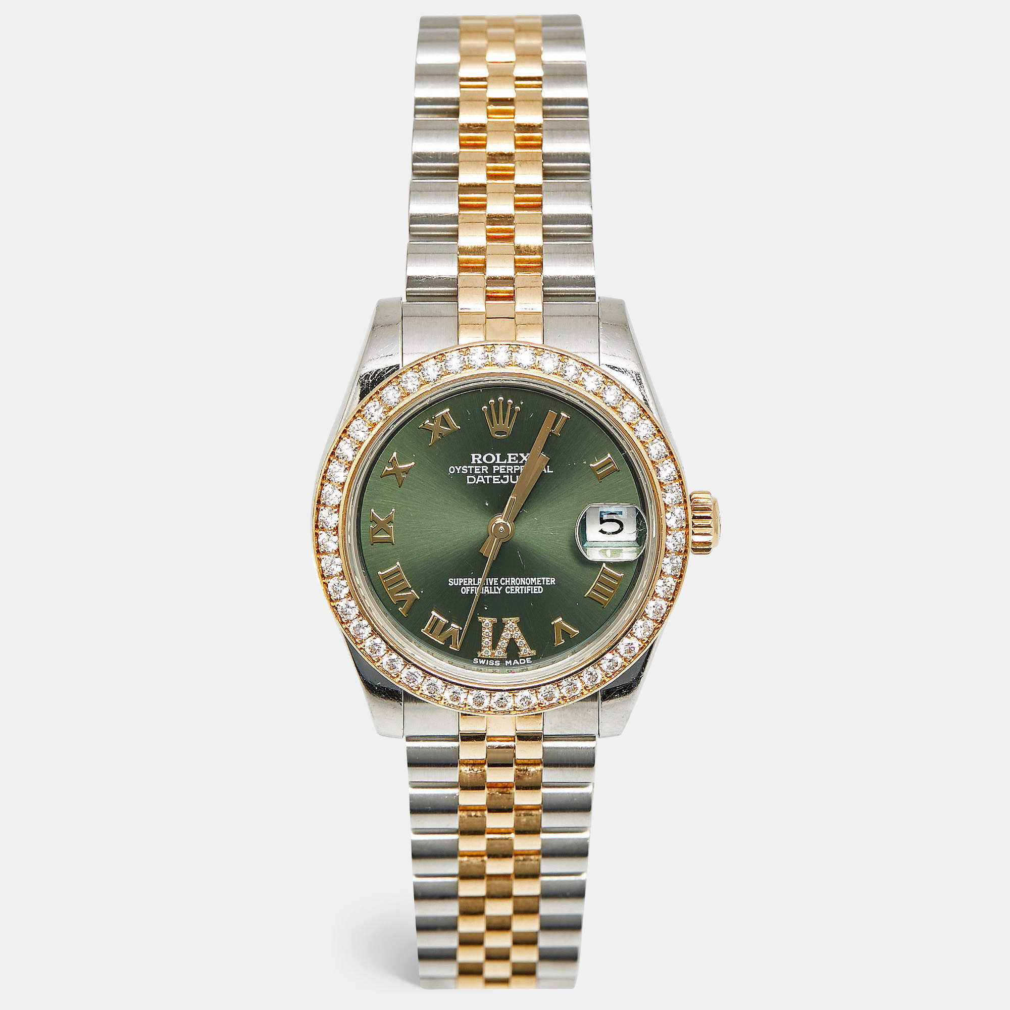 مملوكة مسبقًا Rolex Datejust 178383 Olive Green Dial 18k Yellow Gold Stainless Steel Women's Wristwatch 31 mm
