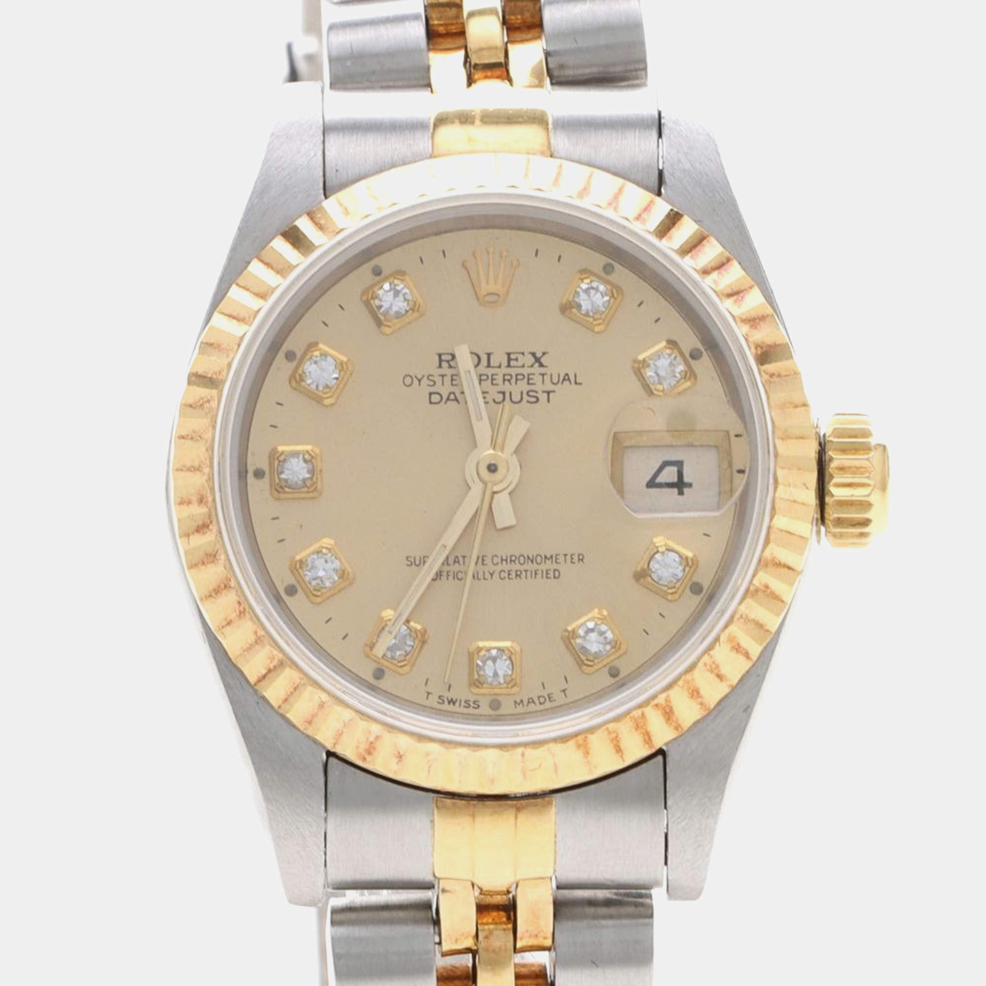 Pre Owned Rolex Datejust 69173 Gold 18K Yellow Gold, Stainless Steel, Diamond Automatic Women's Wristwatch 26mm