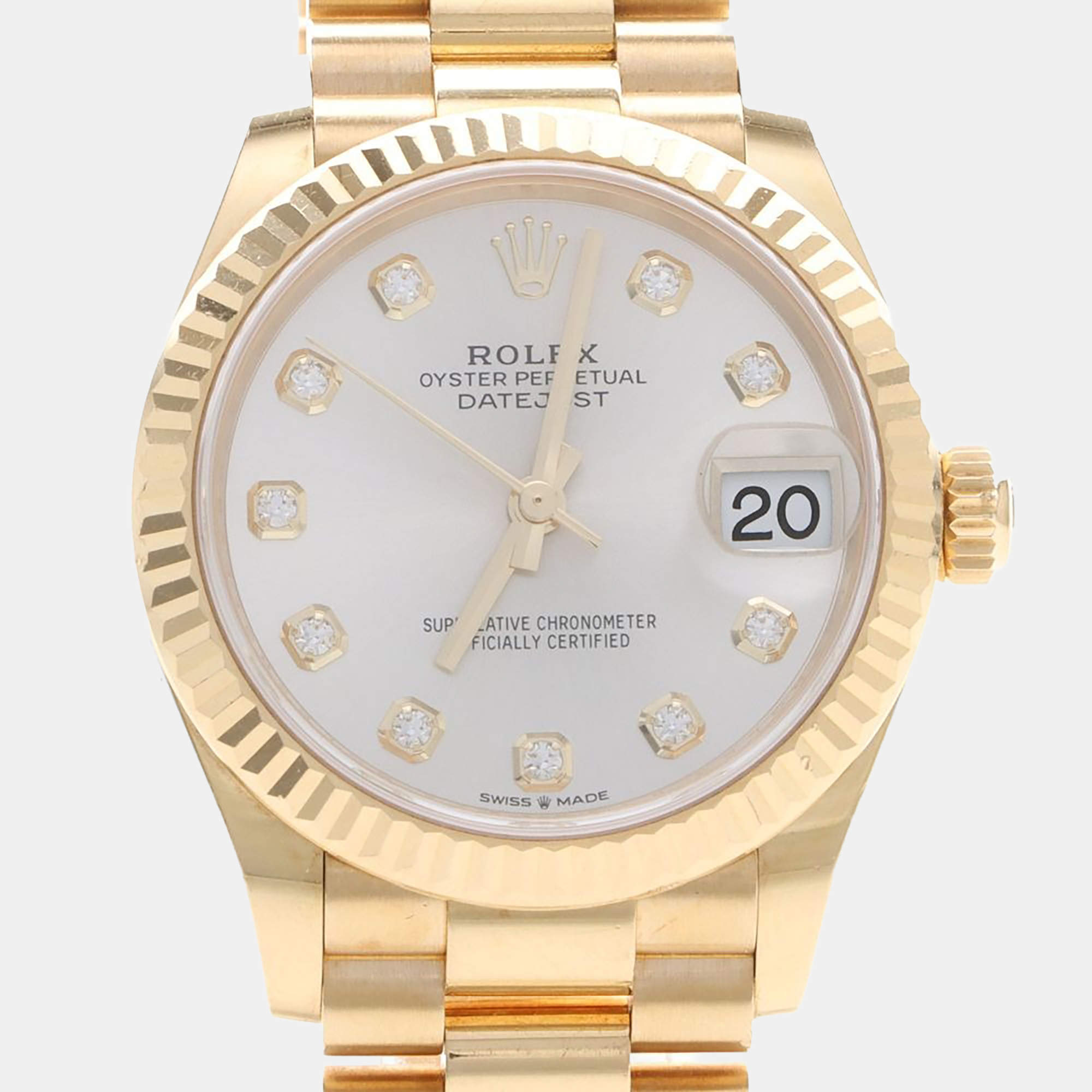 Pre Owned Rolex Datejust Silver 18K Yellow Gold, Diamond Automatic Women's Wristwatch 31mm
