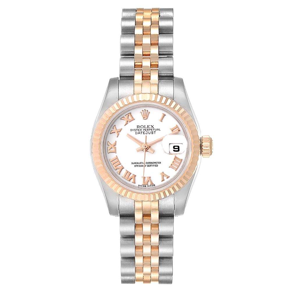 Rolex White 18K Rose Gold And Stainless Steel Datejust 179171 Women's Wristwatch 26 MM