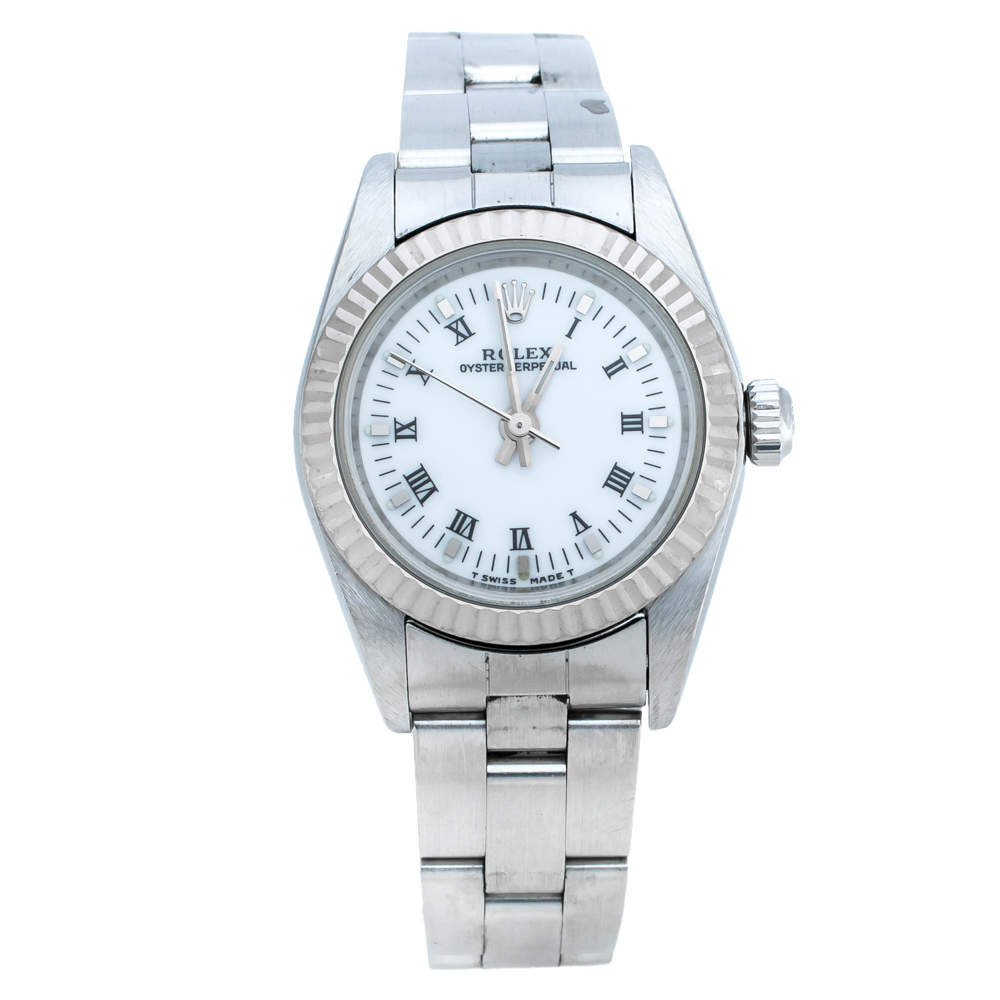 Rolex White 18K White Gold Stainless Steel Oyster Perpetual 76094 Women's Wristwatch 24 mm