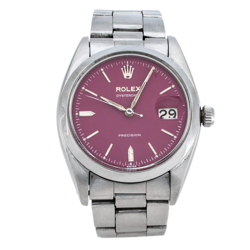 Pre Owned Rolex Pink Stainless Steel Oysterdate Precision 6494 Women's Wristwatch 34 mm