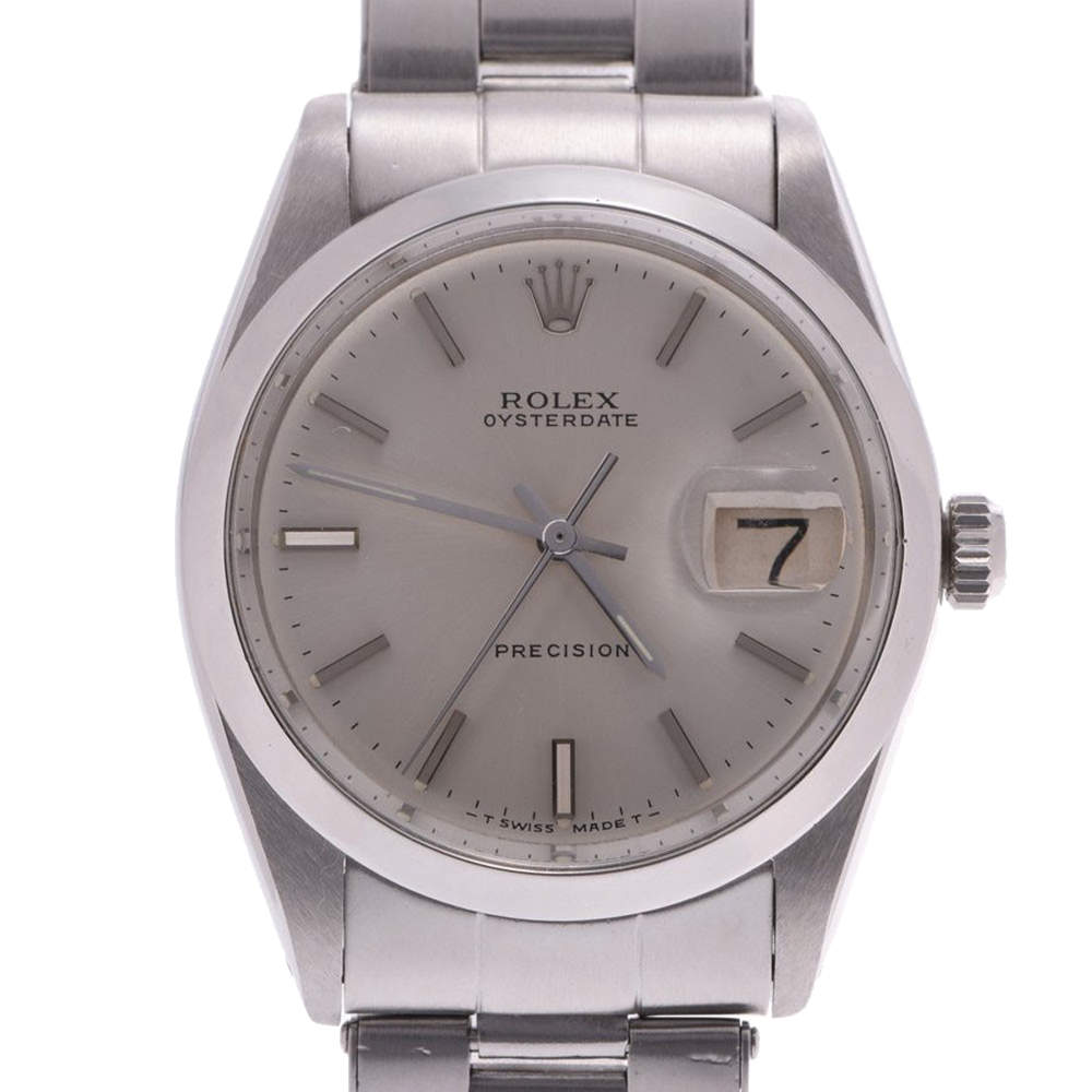 Pre Owned Rolex Silver Stainless Steel Oyster Date Precision 6694 Men's Wristwatch 34MM