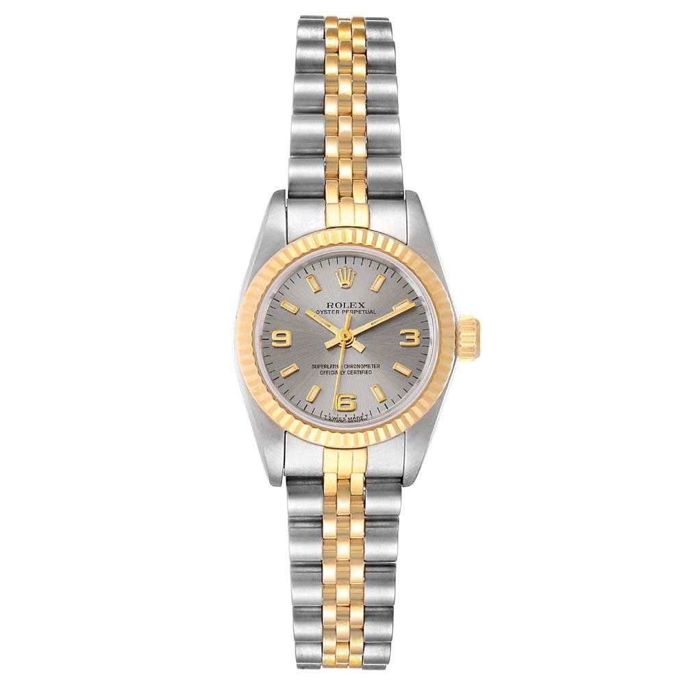 Rolex Gray 18K Yellow Gold And Stainless Steel Datejust Automatic 67193 Women's Wristwatch 24 MM