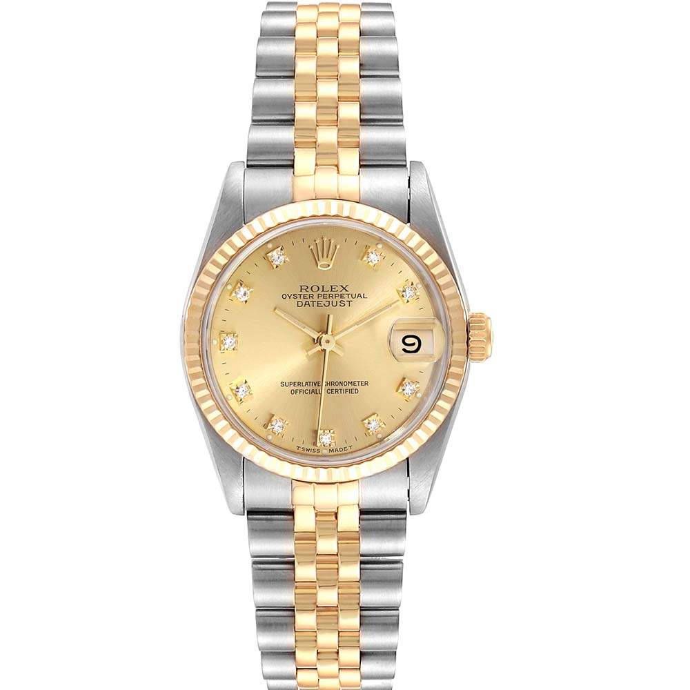 Pre Owned Rolex Champagne Diamonds 18K Yellow Gold And Stainless Steel Datejust 68273 Women's Wristwatch 31 MM