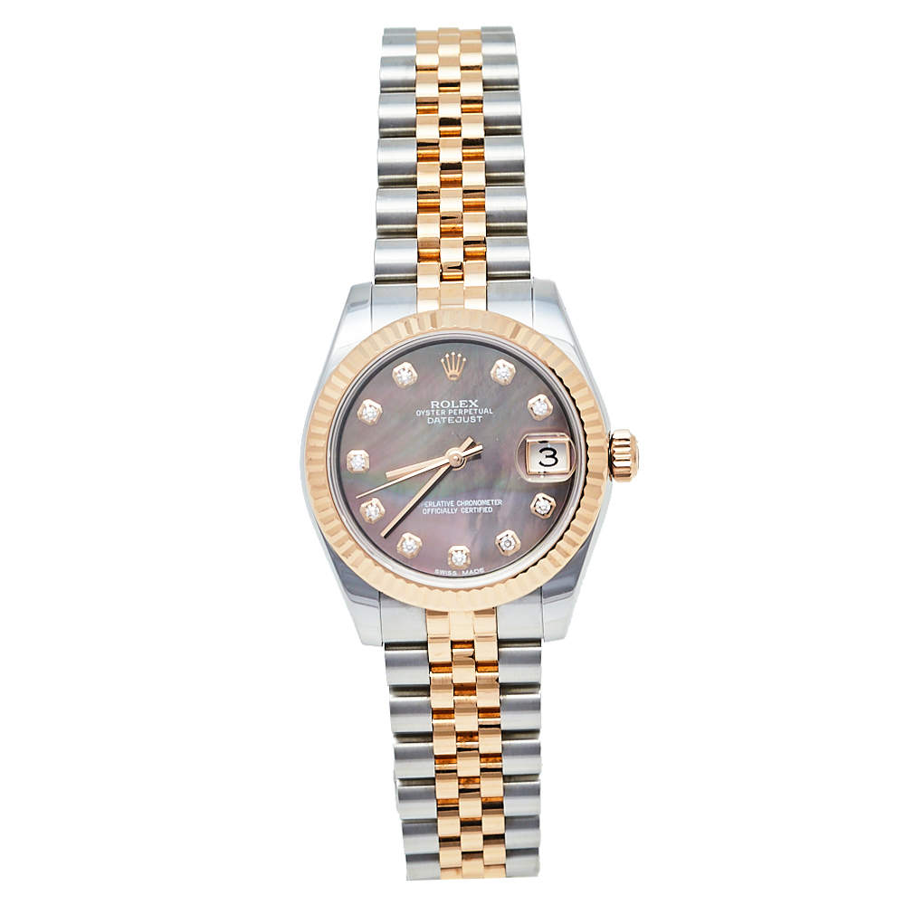 Pre Owned ساعة يد نس ائية رولكس "دايتجست 178271" ألماس و ستانلس تسيل و ذهب وردي عيار 18 و صدف 31 مم