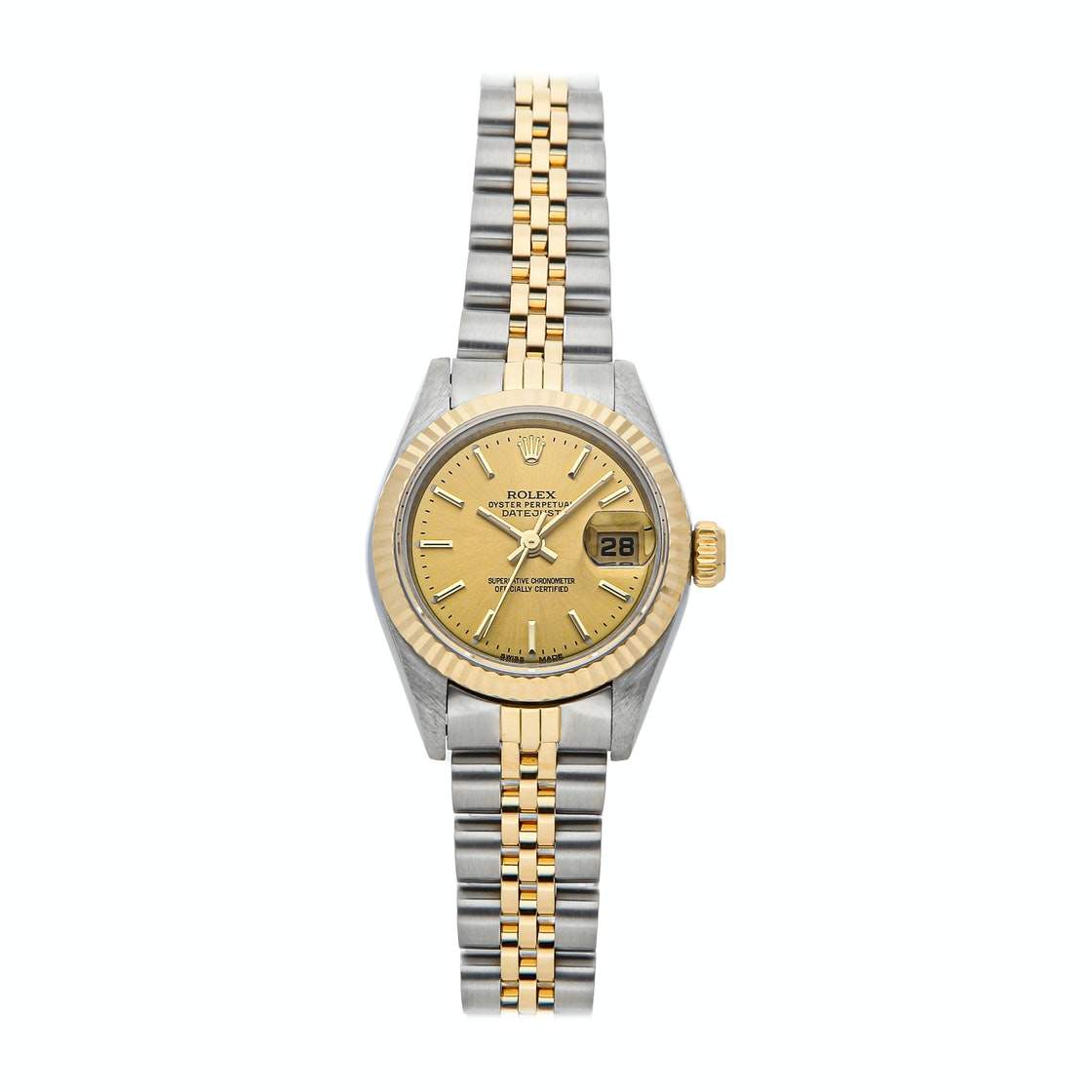 Pre Owned Rolex Champagne 18K Yellow Gold And Stainless Steel Datejust 69173 Women's Wristwatch 26 MM