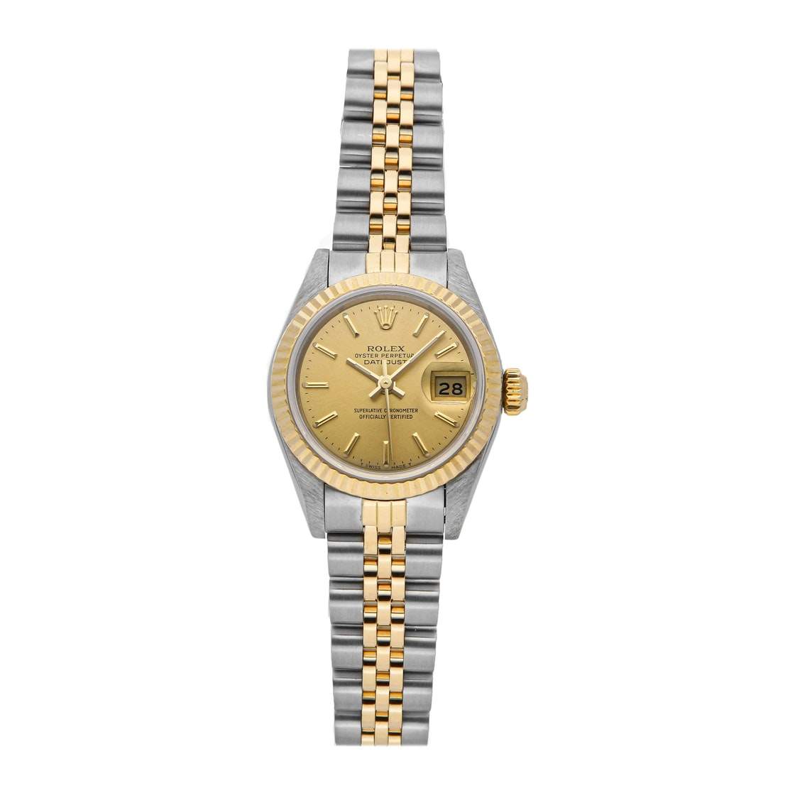 Pre Owned Rolex Champagne 18K Yellow Gold And Stainless Steel Datejust 69173 Women's Wristwatch 26 MM