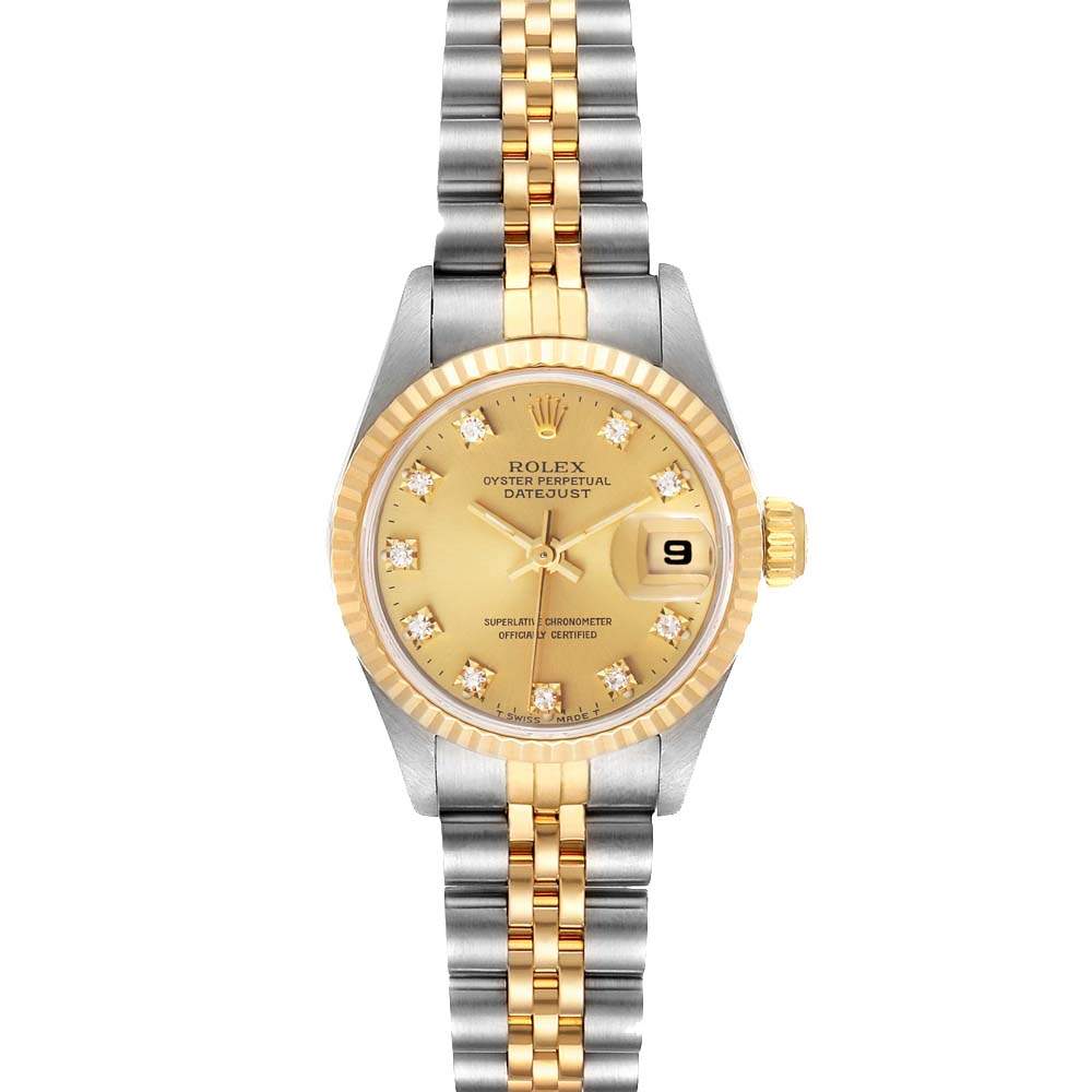 Rolex Champagne Diamonds 18k Yellow Gold And Stainless Steel Datejust 69173 Women's Wristwatch 26 MM
