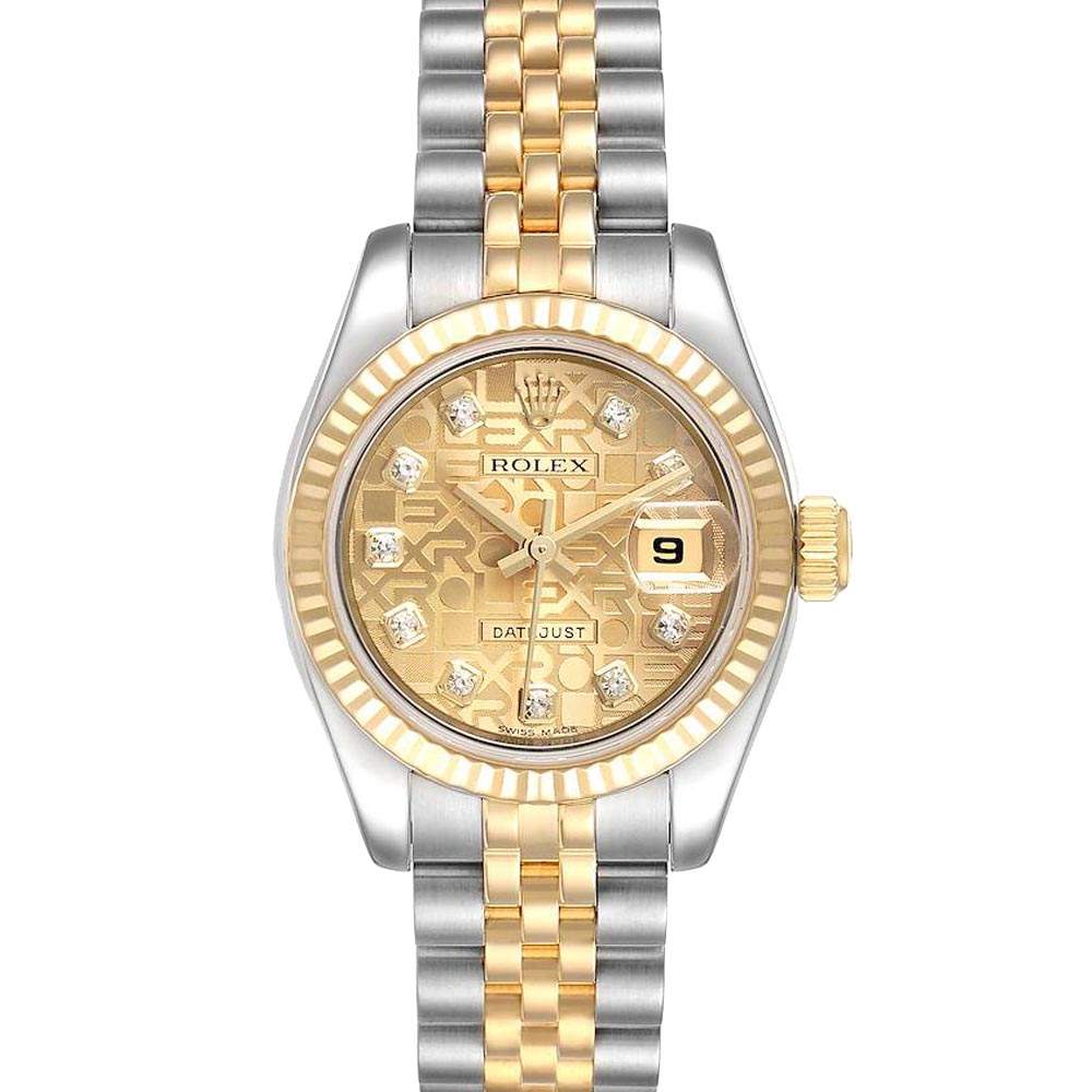 Rolex Champagne Diamonds 18K Yellow Gold And Stainless Steel Datejust 179173 Women's Wristwatch 26 MM