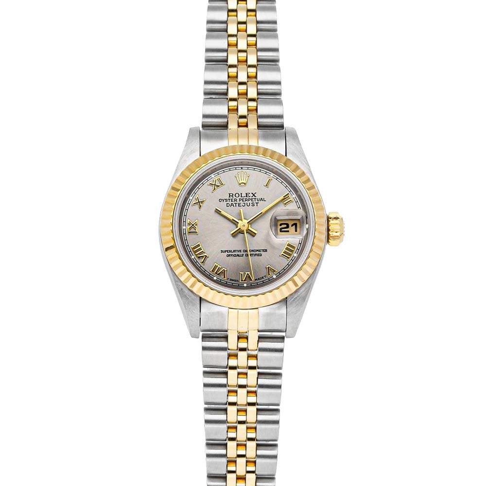 مملوكة مسبقًا Rolex Silver 18k Yellow Gold And Stainless Steel Datejust 69173 Women's Wristwatch 26 MM