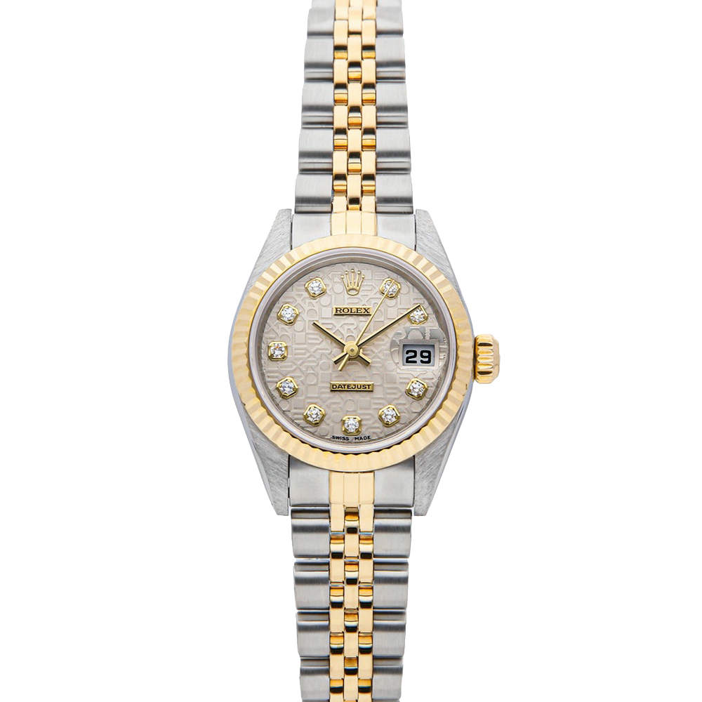Pre Owned Rolex Silver Diamonds 18K Yellow Gold And Stainless Steel Datejust 79173 Women's Wristwatch 26 MM