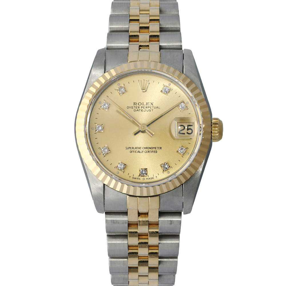 Pre Owned Rolex Champagne Diamonds 18K Yellow Gold And Stainless Steel Datejust 68273 Women's Wristwatch 30 MM