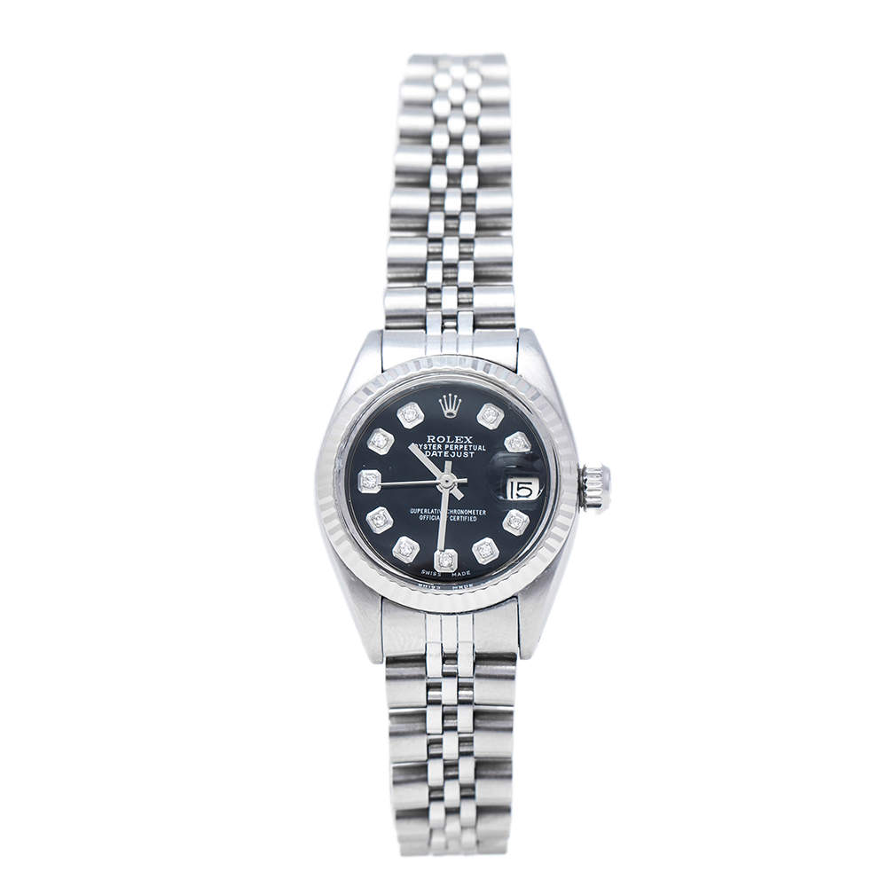 مملوكة مسبقًا ساعة يد نسائية رولكس ديت جست ألماس 6916 ستانلس ستيل سوداء 26 مم