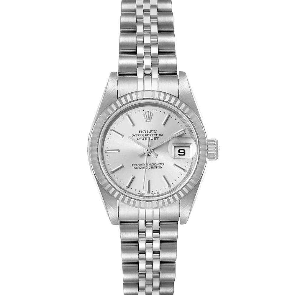 Pre Owned Rolex Silver 18K White Gold And Stainless Steel Datejust 79174 Women's Wristwatch 26 MM