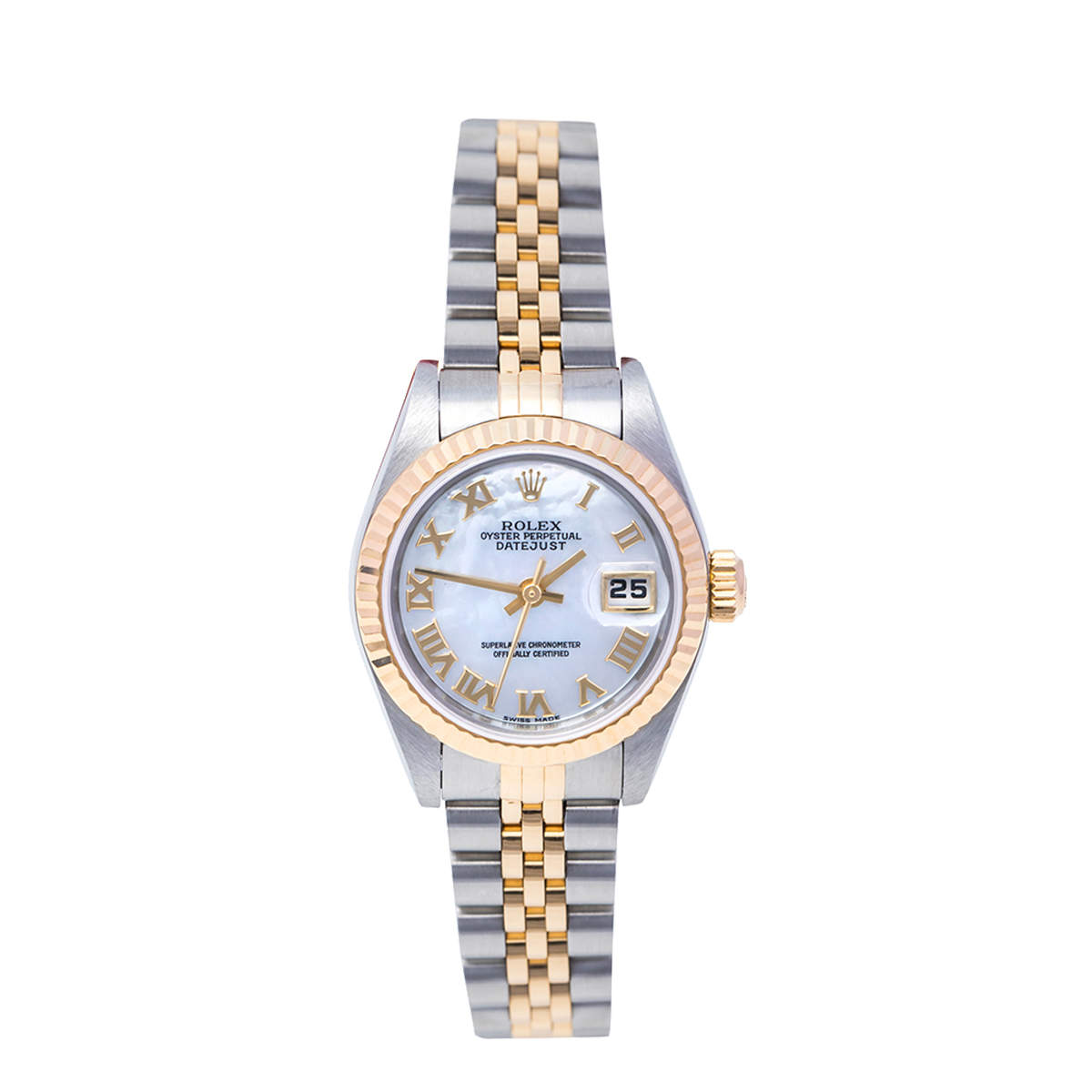 Pre Owned Rolex Mother of Pearl 18K Yellow Gold & Stainless Steel Datejust 79173 Automatic Women's Wristwatch 26 mm