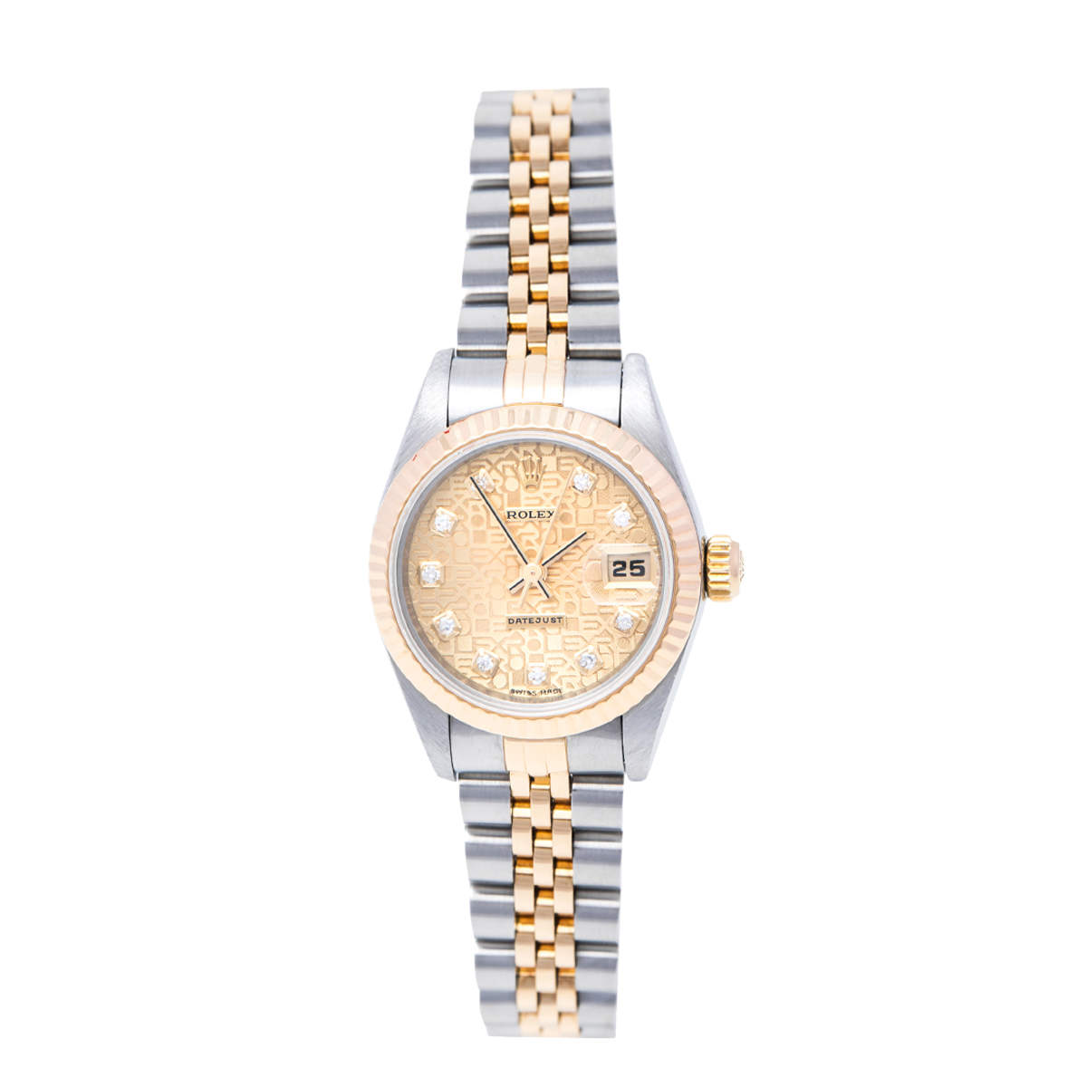Pre Owned Rolex Champagne 18K Yellow Gold & Stainless Steel Diamonds Datejust 69173 Automatic Women's Wristwatch 26 mm	