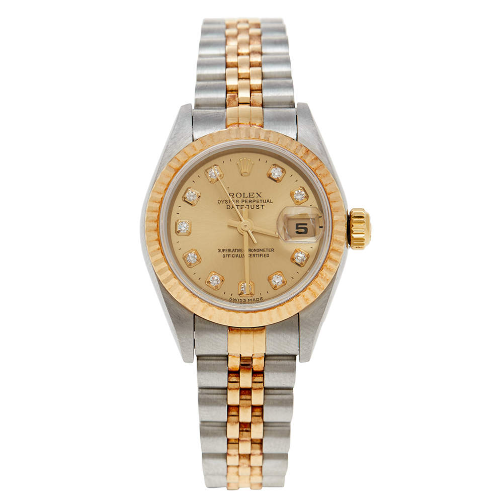 Pre Owned Rolex Champagne 18K Yellow Gold and Stainless Steel Diamonds Datejust 79173 Women's Wristwatch 26 mm