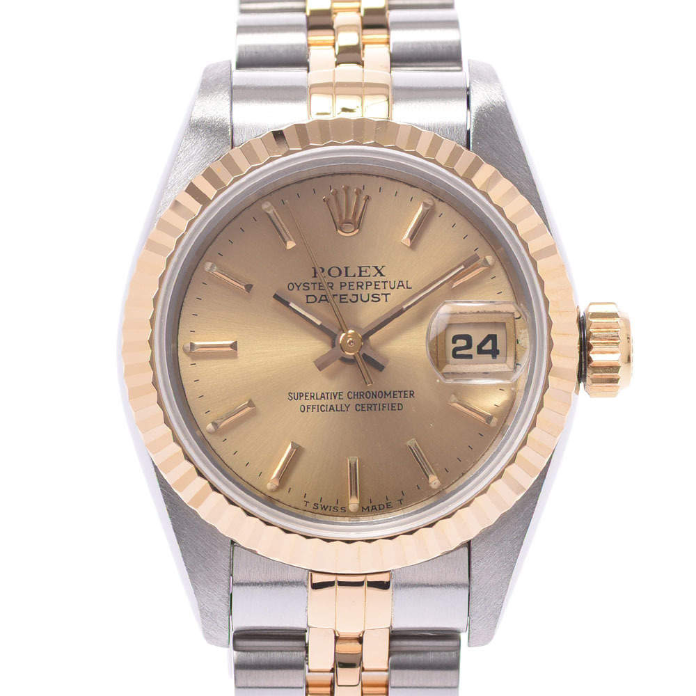 مملوكة مسبقًا Rolex Champagne 18K Yellow Gold And Stainless Steel Datejust 69173 Automatic Women's Wristwatch 26 MM