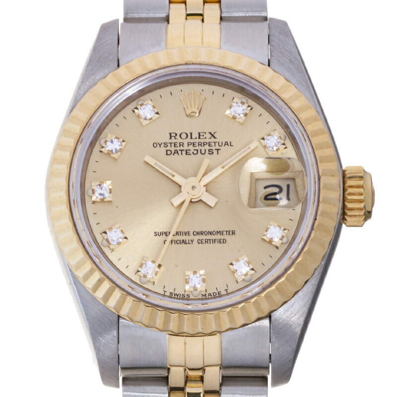 Pre Owned Rolex Champagne Diamonds 18K Yellow Gold And Stainless Steel Datejust 69173 Women's Wristwatch 26 MM