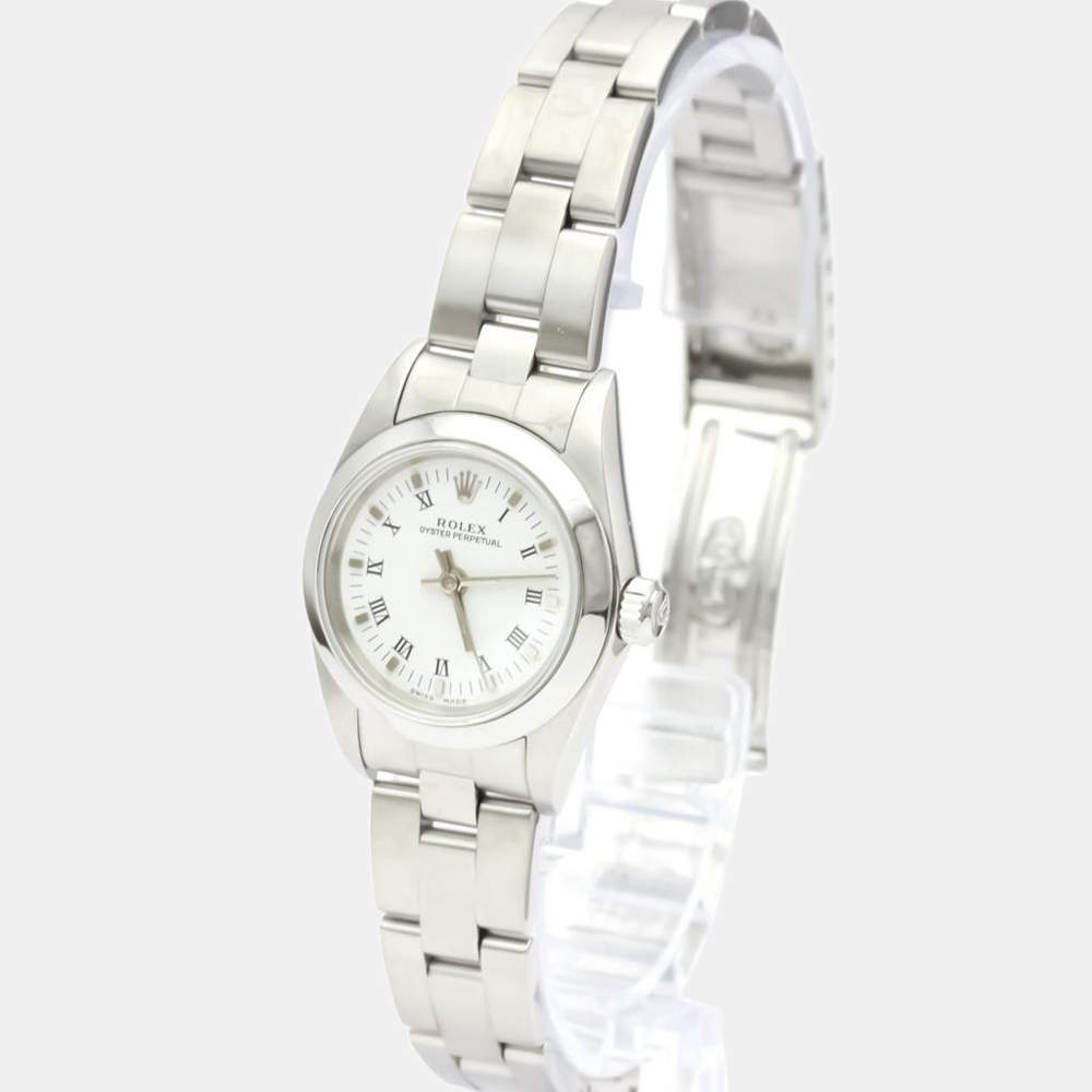 Pre Owned Rolex White Stainless Steel Oyster Perpetual 76080 Automatic Women's Wristwatch 24 MM