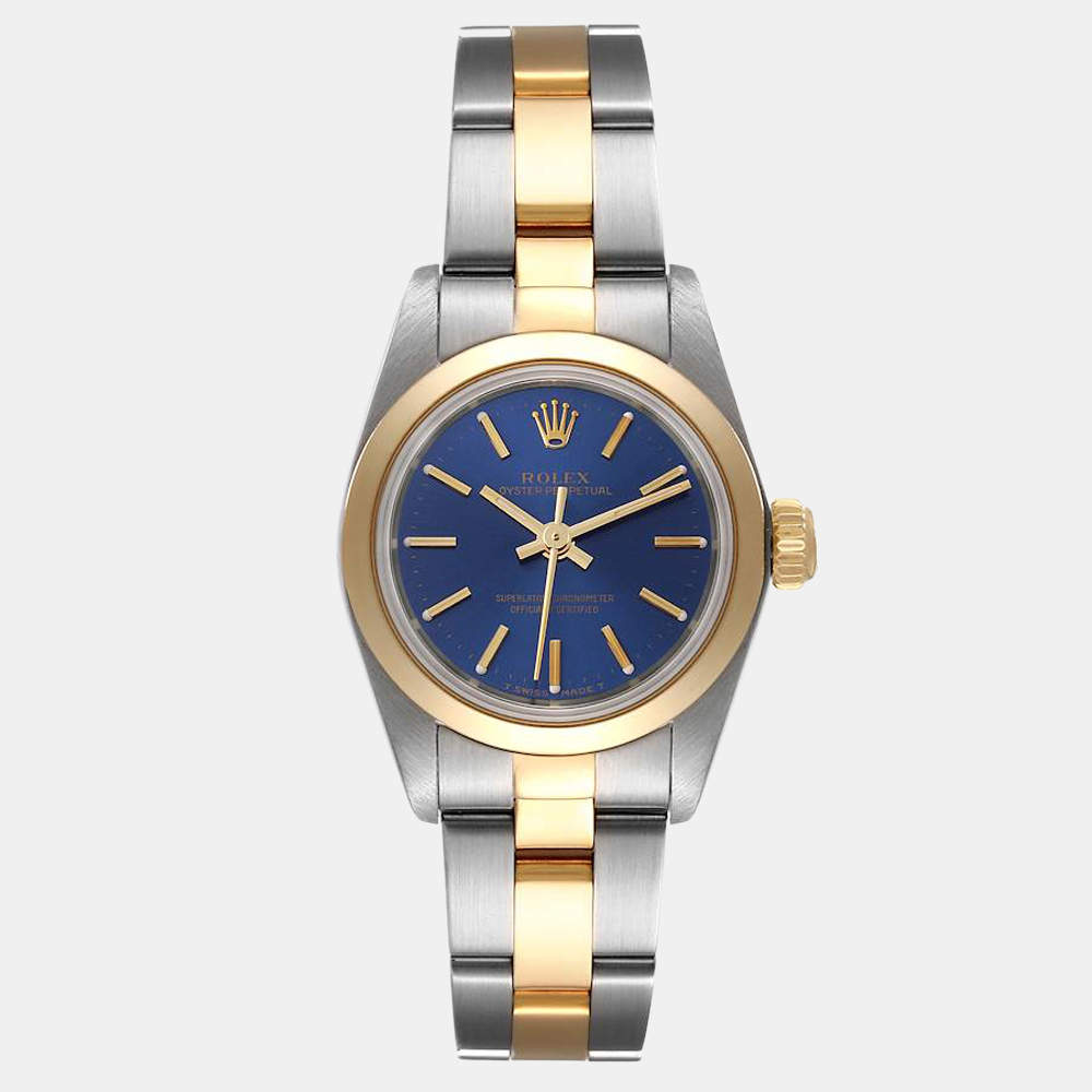 Rolex Blue 18K Yellow Gold And Stainless Steel Oyster Perpetual 67183 Women's Wristwatch 24 mm