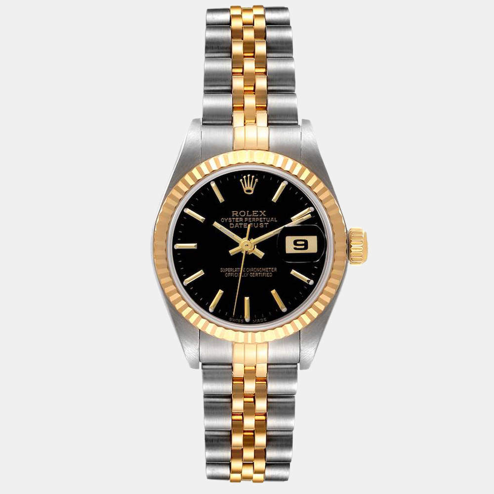 Rolex Black 18K Yellow Gold And Stainless Steel Datejust 79173 Women's Wristwatch 26 mm