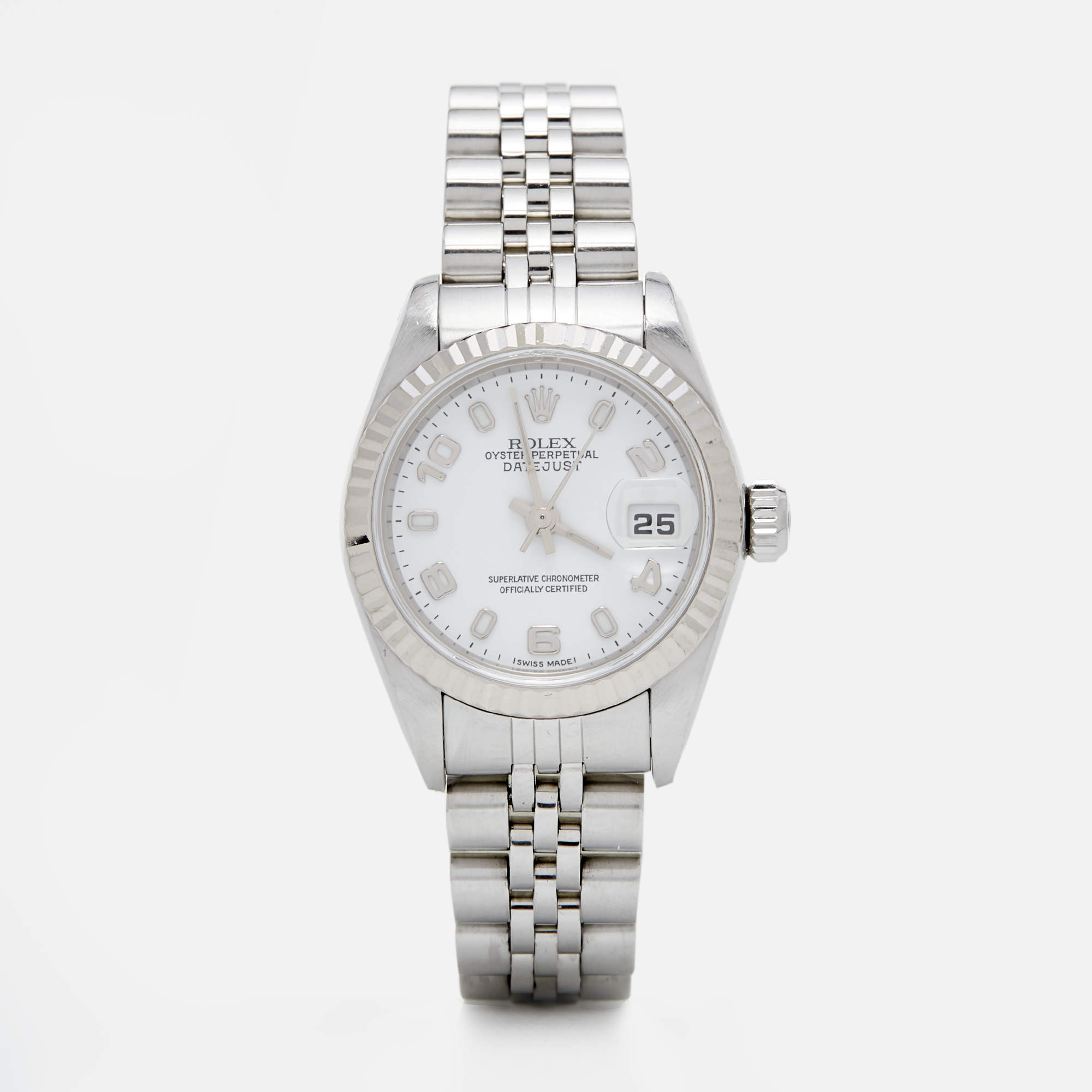 Pre Owned Rolex White 18K White Gold Stainless Steel Datejust 79174 Women's Wristwatch 26 mm