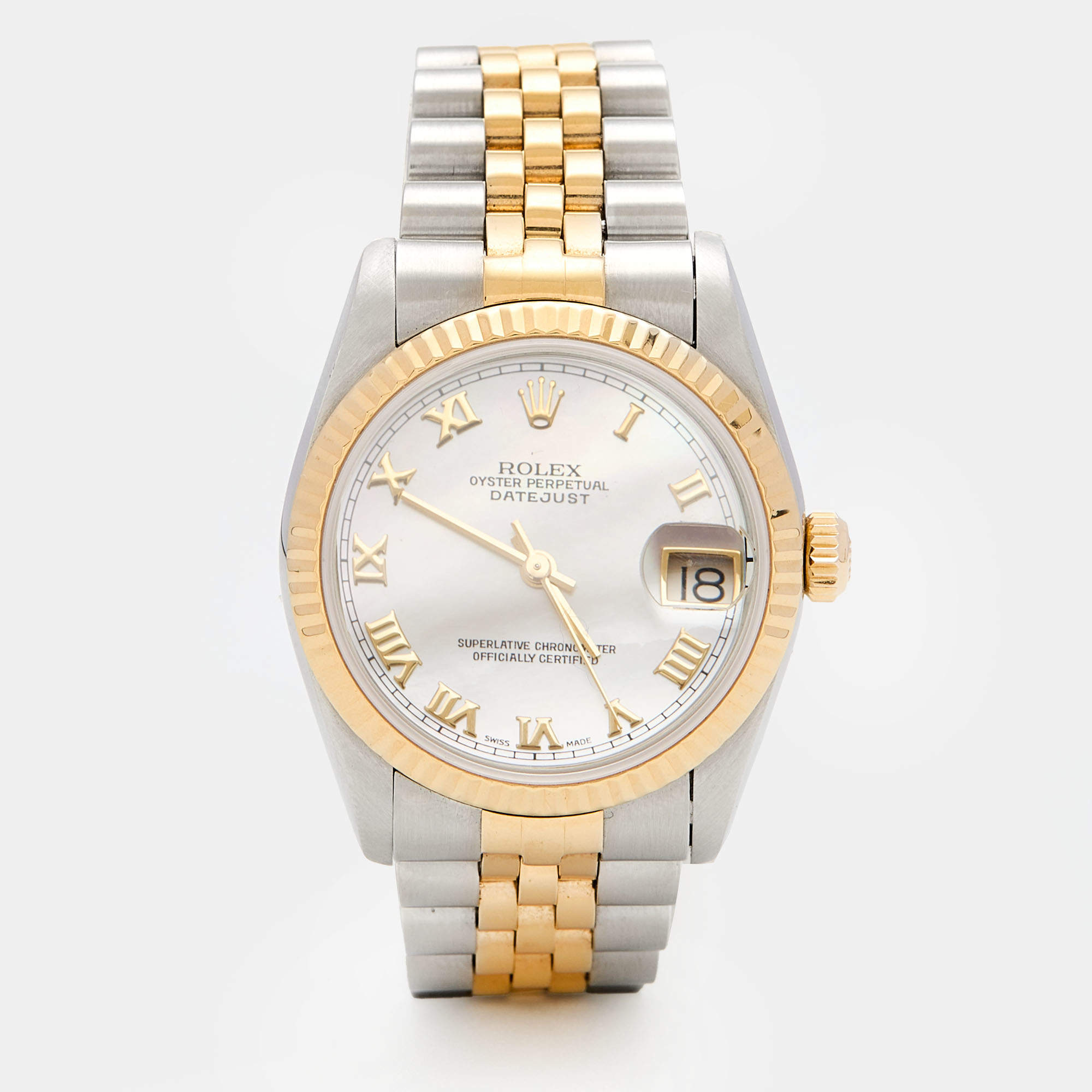 Pre Owned Rolex Mother of Pearl 18k Yellow Gold Stainless Steel Datejust 68273 Women's Wristwatch 31 mm