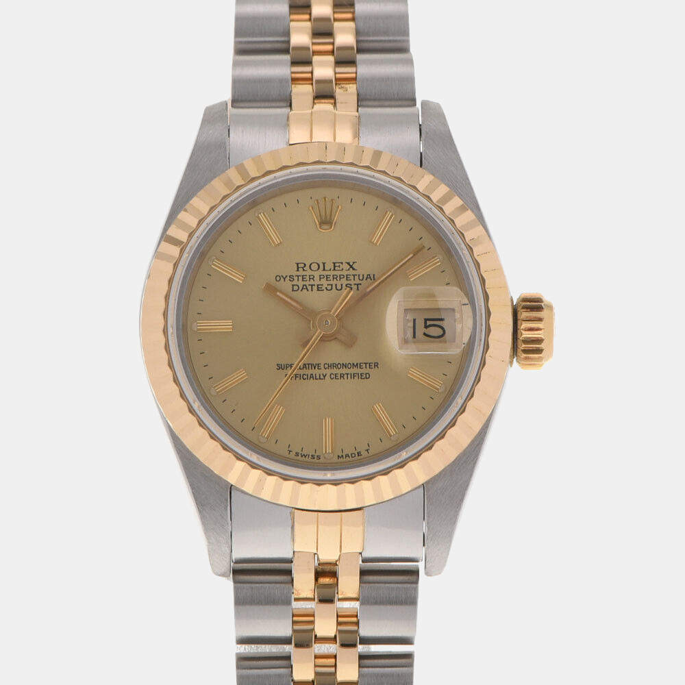 Pre Owned Rolex Champagne 18K Yellow Gold And Stainless Steel Datejust 69173 Women's Wristwatch 26 mm