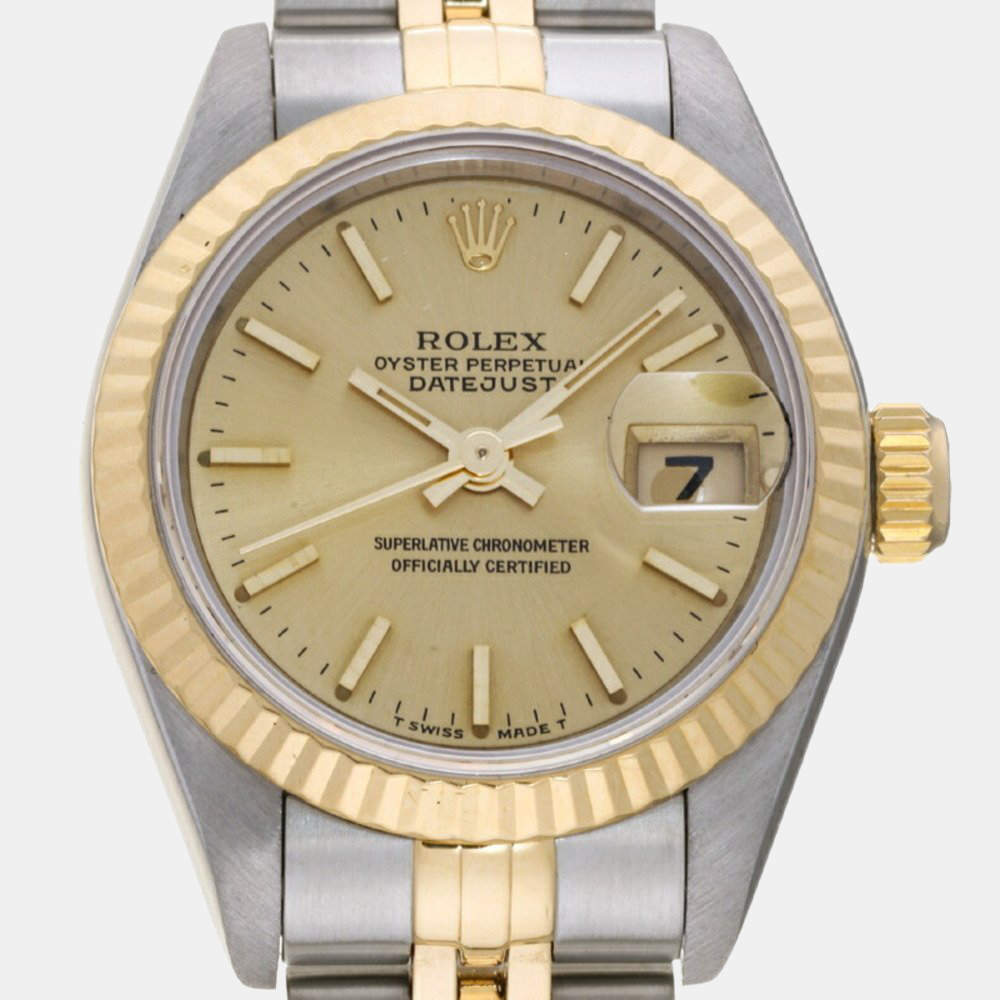 Pre Owned Rolex Gold 18k Yellow Gold And Stainless Steel Datejust 69173 Automatic Women's Wristwatch 26 mm