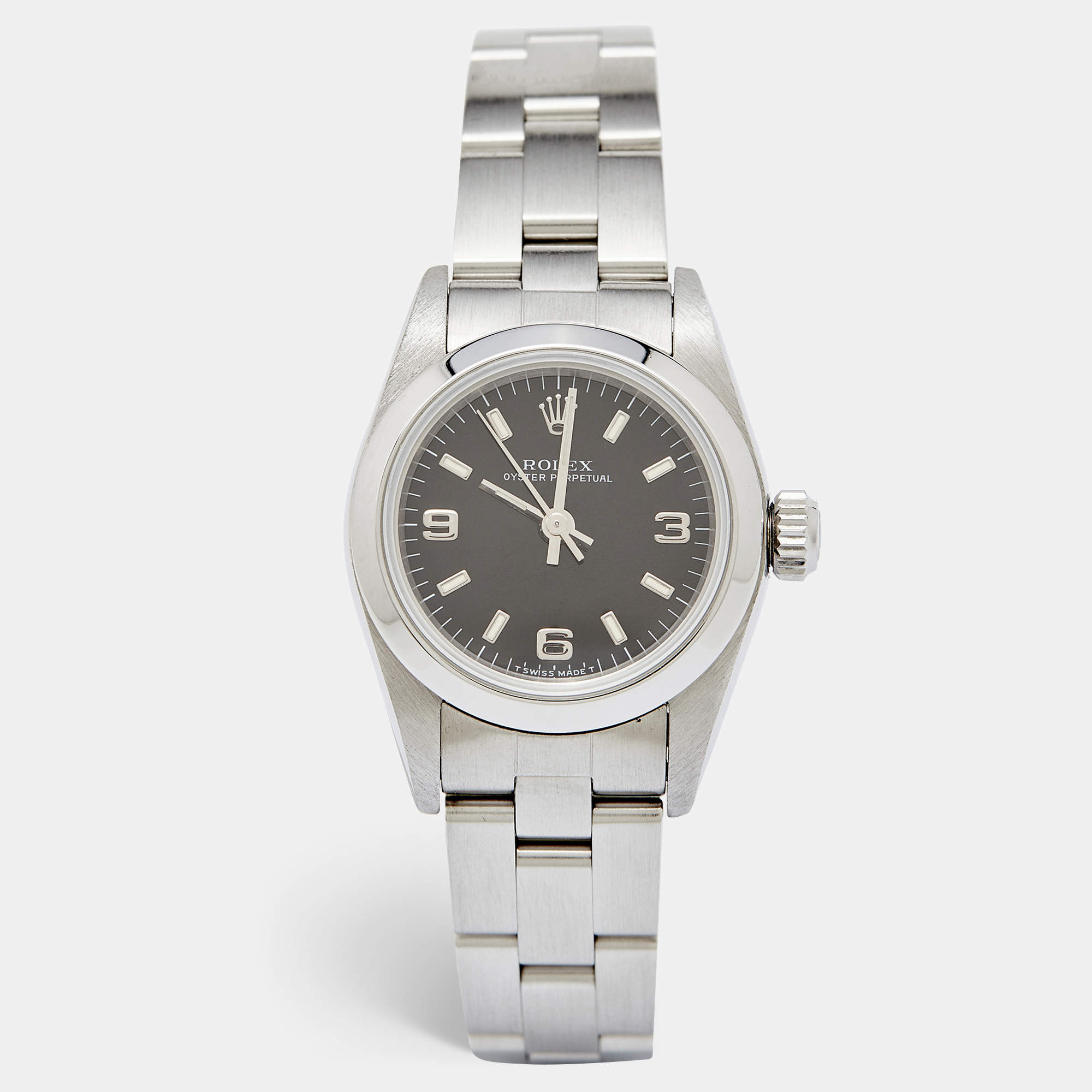 Pre Owned Rolex Black Stainless Steel Oyster Perpetual 67180 Automatic Women's Wristwatch 24 MM