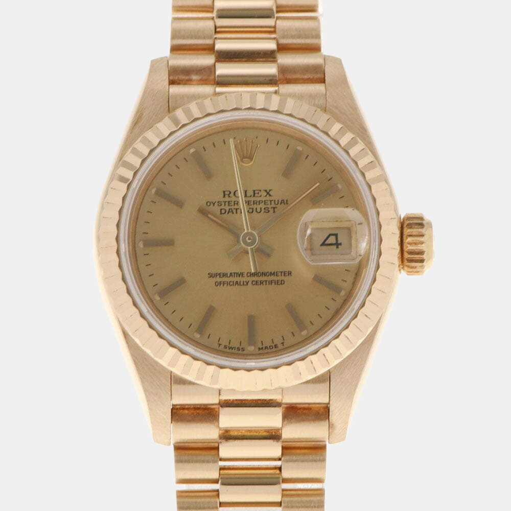 Pre Owned Rolex Champagne 18k Yellow Gold Datejust 69178 Automatic Women's Wristwatch 26 mm