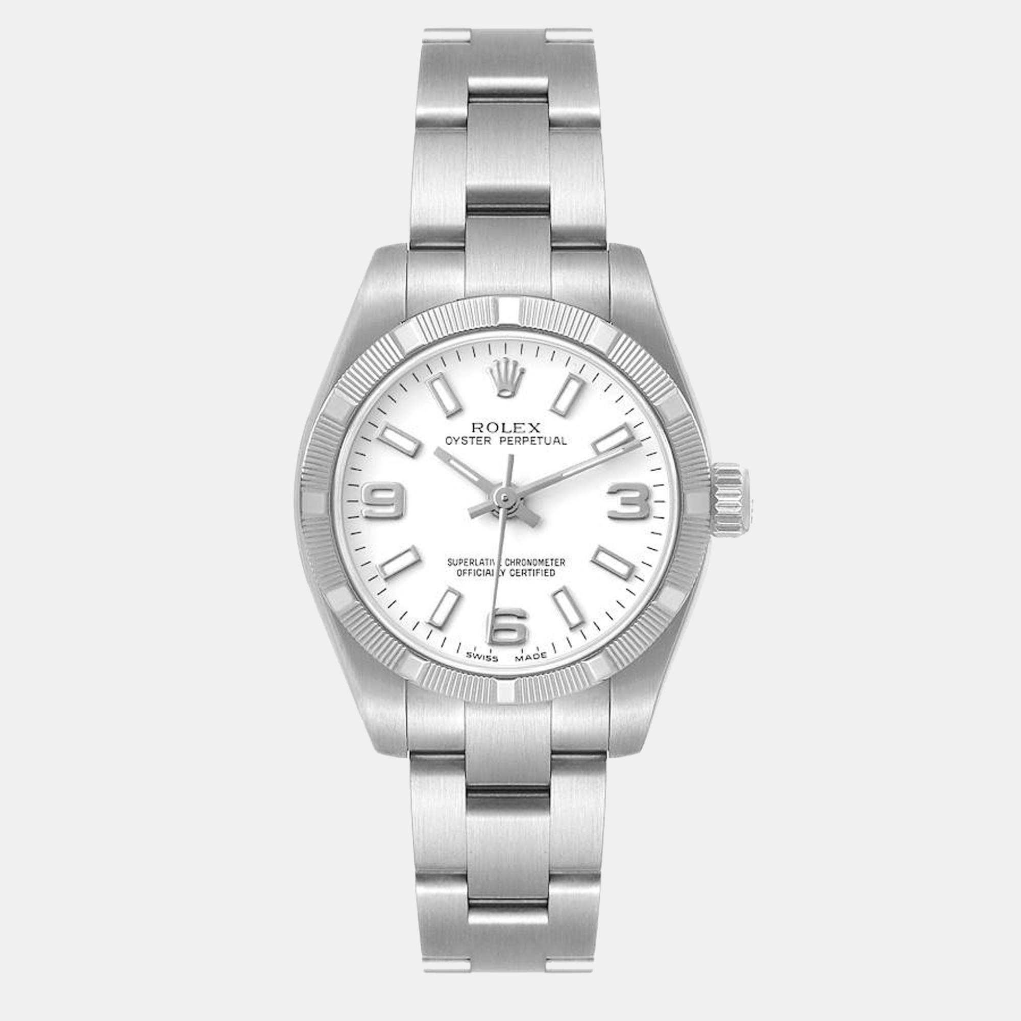 Rolex White Stainless Steel Oyster Perpetual 176210 Women's Wristwatch ...