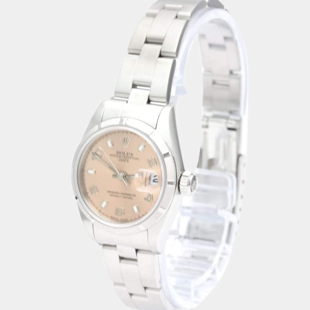 Pre Owned Rolex Orange Stainless Steel Oyster Perpetual Date 79190 Automatic Women's Wristwatch 25 mm