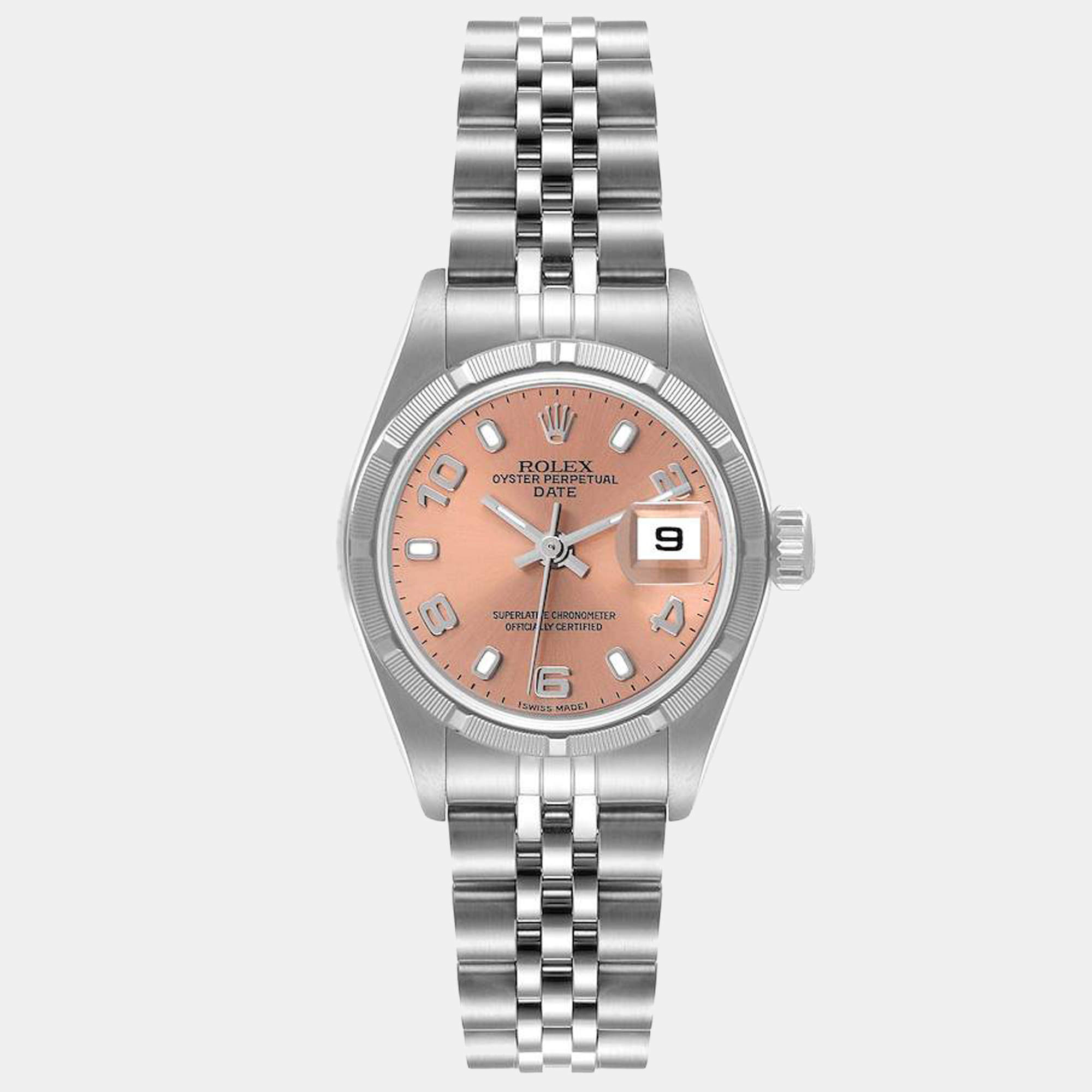 Pre Owned Rolex Pink Stainless Steel Oyster Perpetual Date 79190 Women's Wristwatch 26 mm