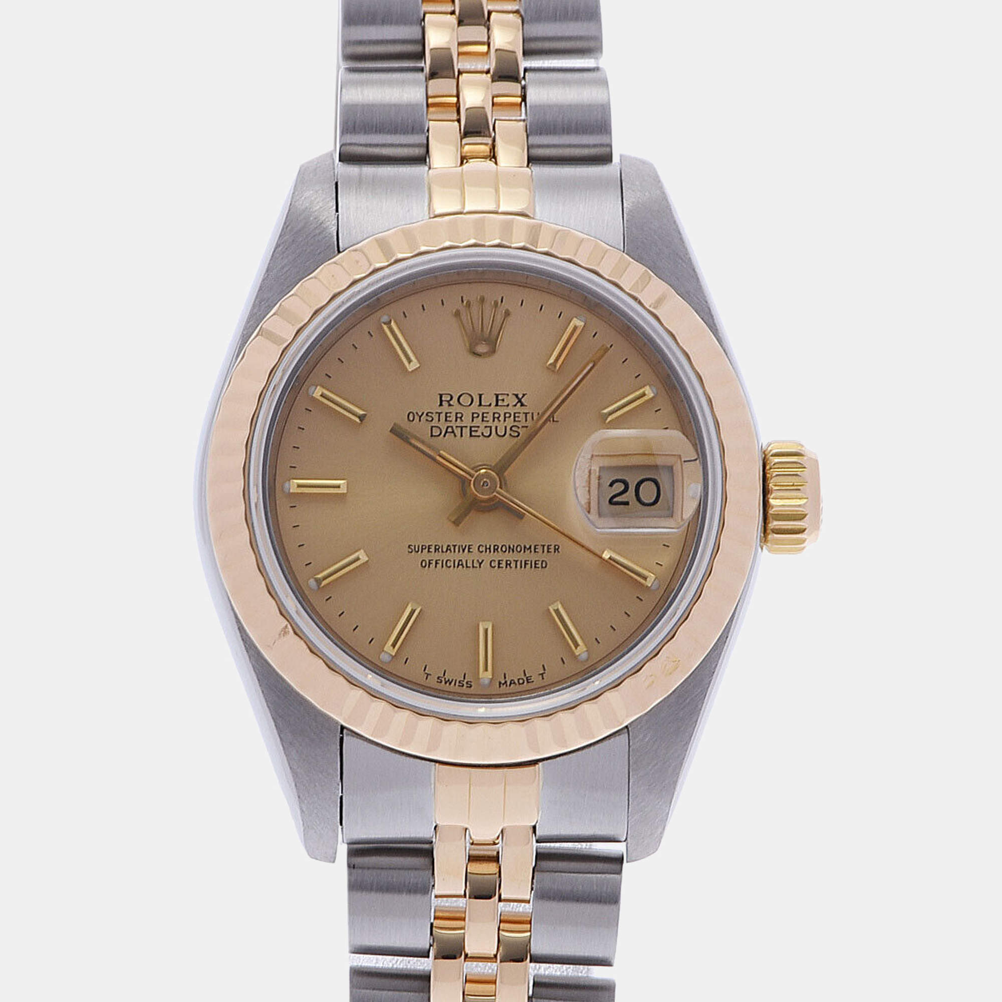 Pre Owned Rolex Champagne 18K Yellow Gold And Stainless Steel Datejust 69173 Women's Wristwatch 26 mm